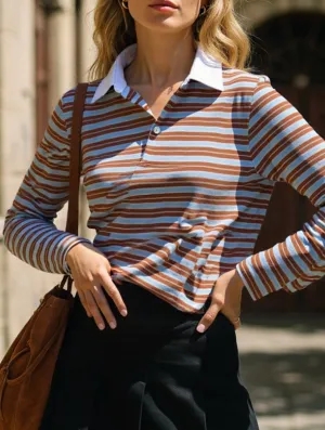 ZeroWaste Pattern TaglessDesign Preppy vintage contrast striped long sleeve T-shirt