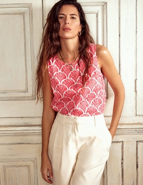 Linen Shell Top-Jam Red, Blossomy Eco Friendly Blend