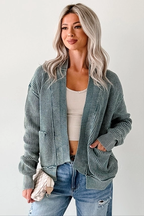 NaturalFiberBlend Dream Wear Zenana Washed Knit Cardigan (Ash Jade)