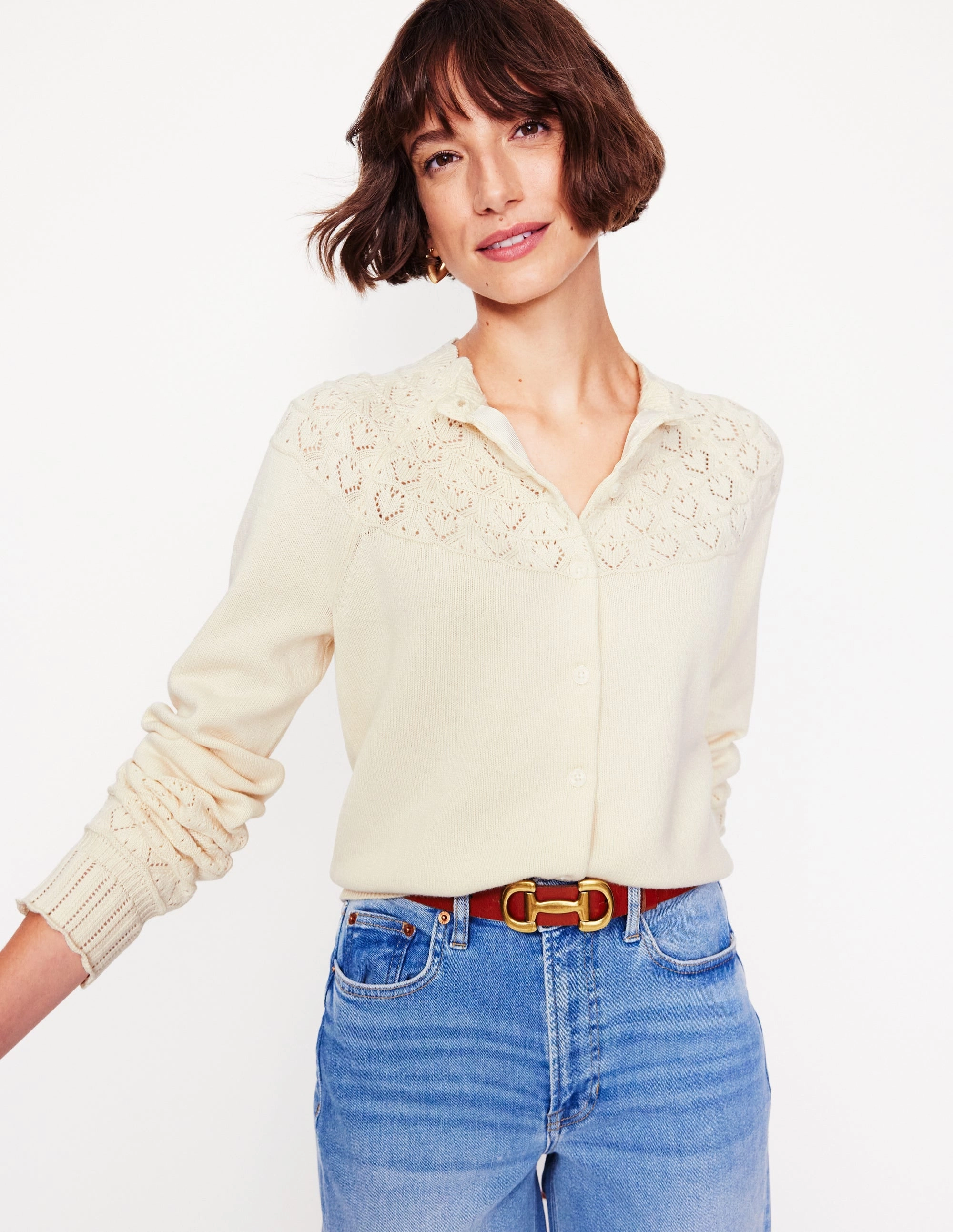 Pretty Raglan Cardigan-Warm Ivory All-Day Use Microfiber Blend