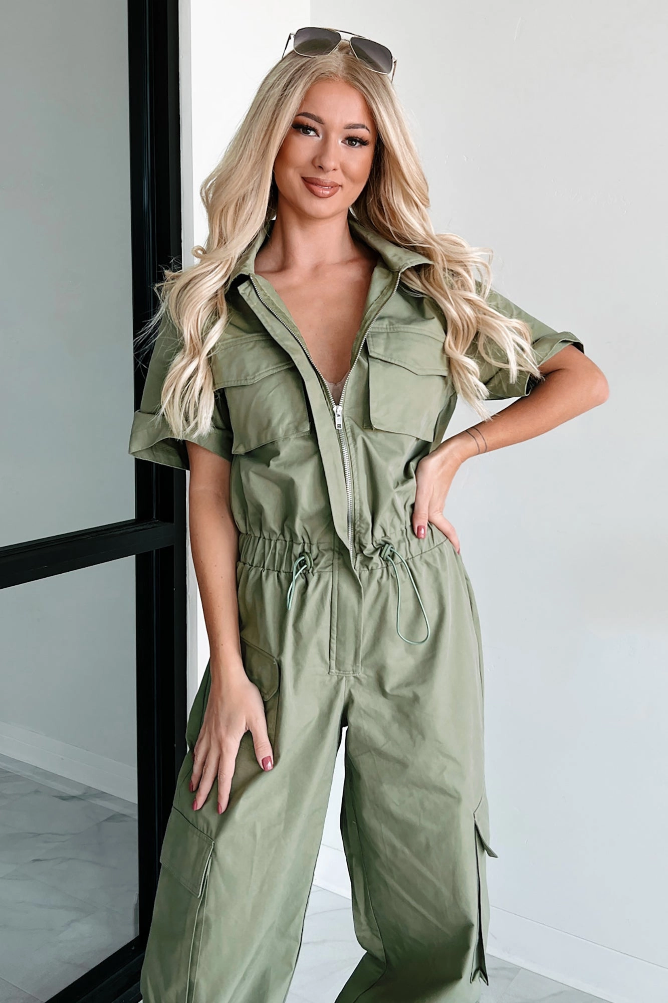 Warm Palette Smooth Fit Problem Free Utility Jumpsuit (Olive)