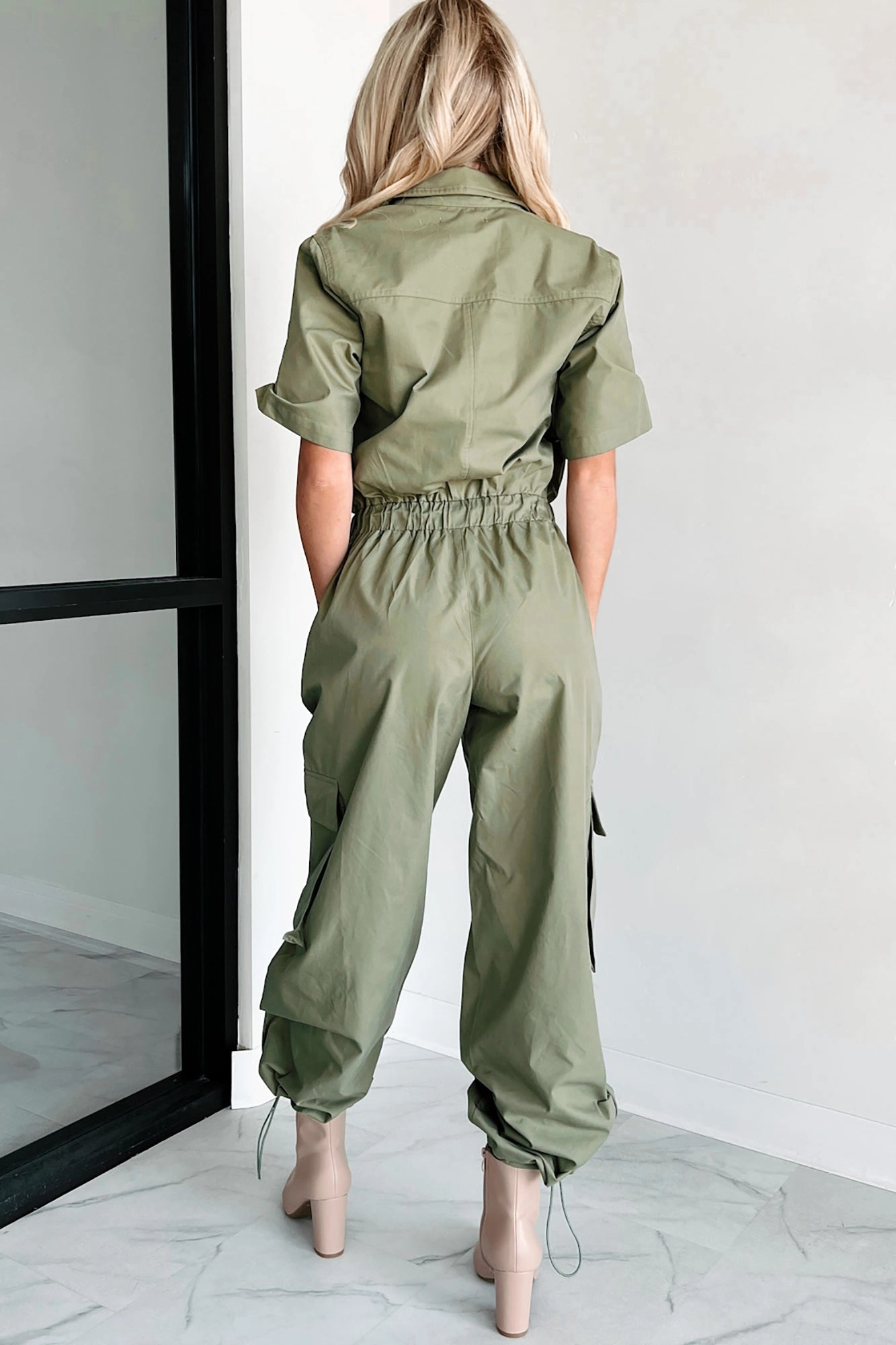 breathable-mesh Luxe Fit Problem Free Utility Jumpsuit (Olive)