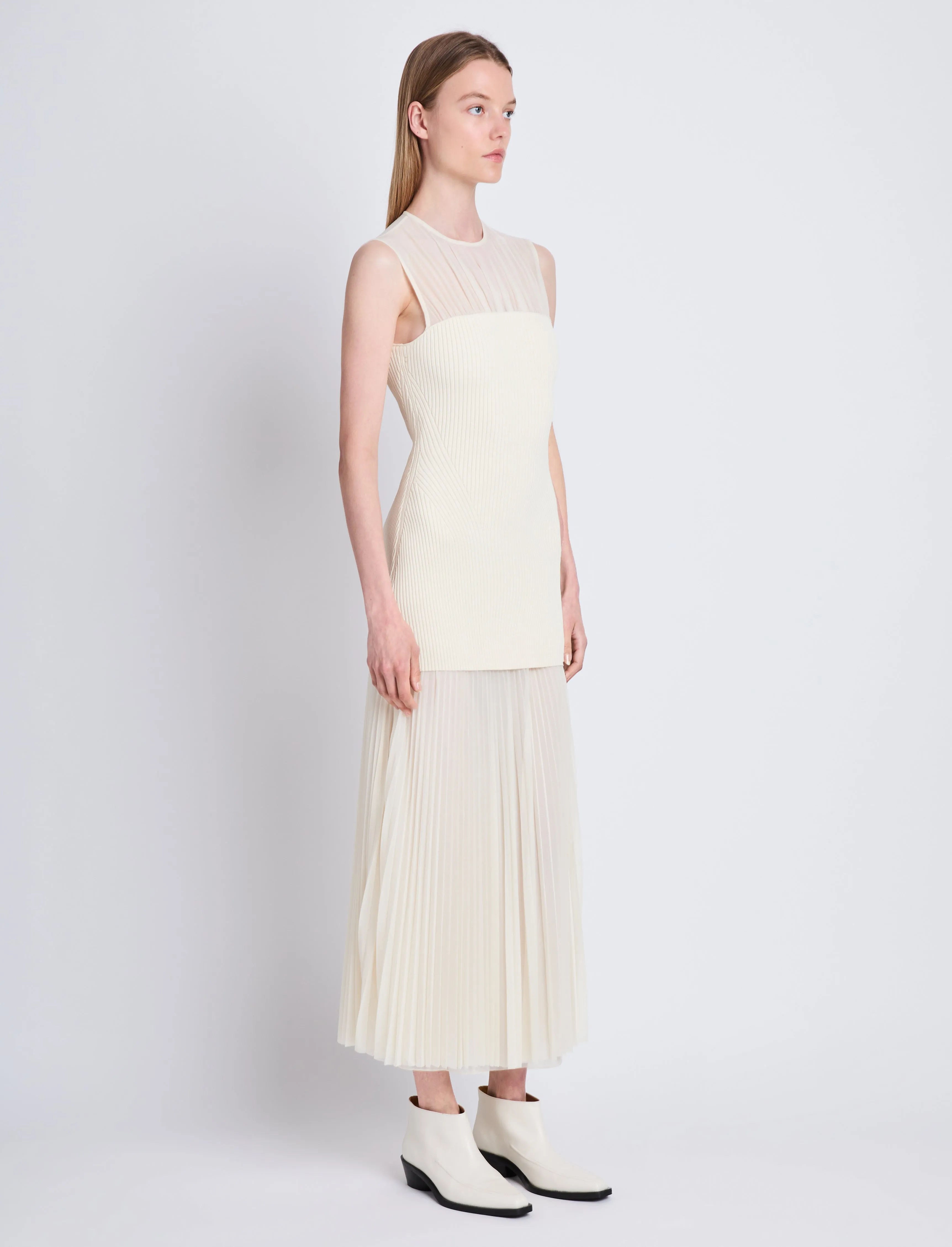 Proenza Schouler Niki Dress in Sheer Jersey - Ecru
