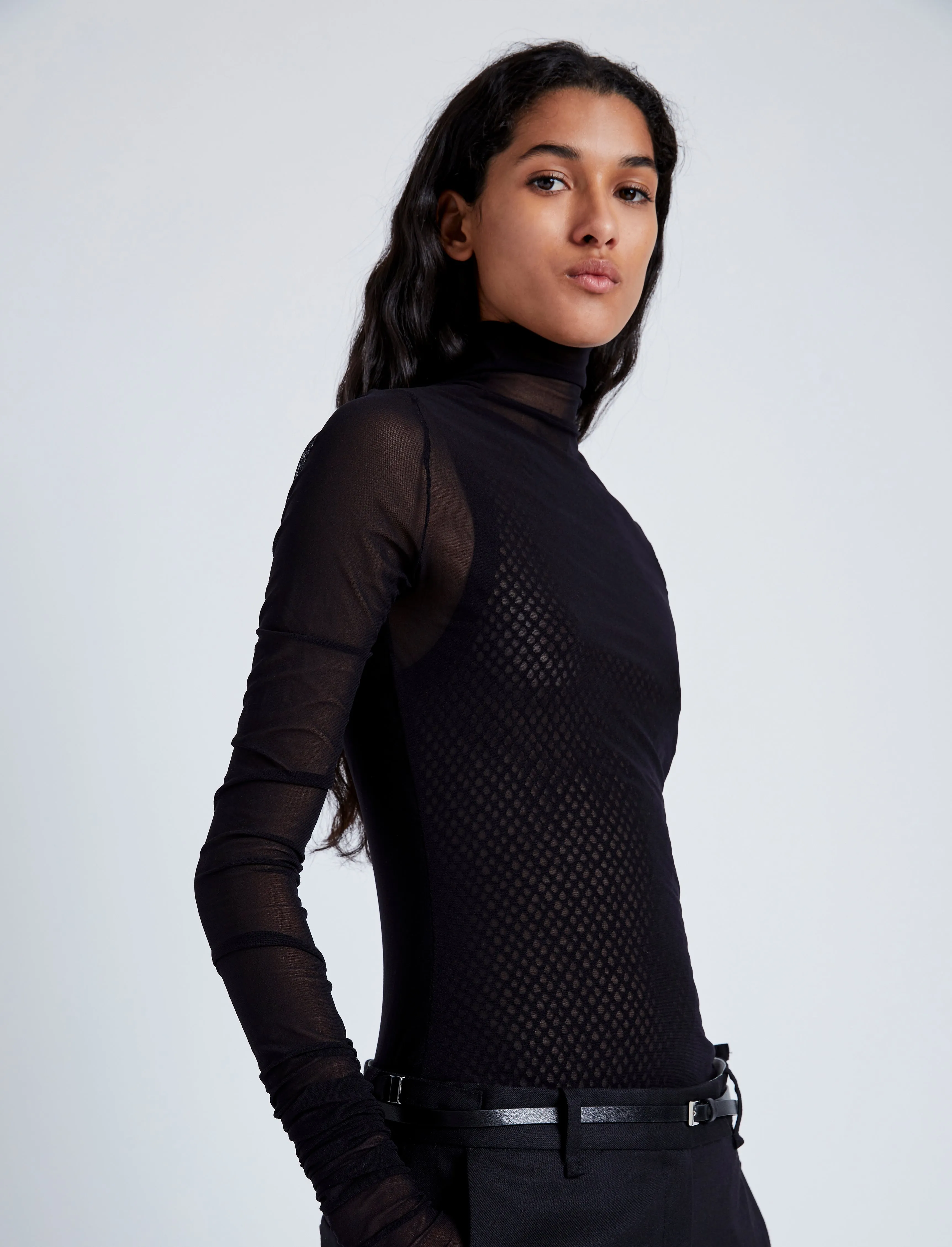 Proenza Schouler Rio Top in Printed Tulle Jersey - Black