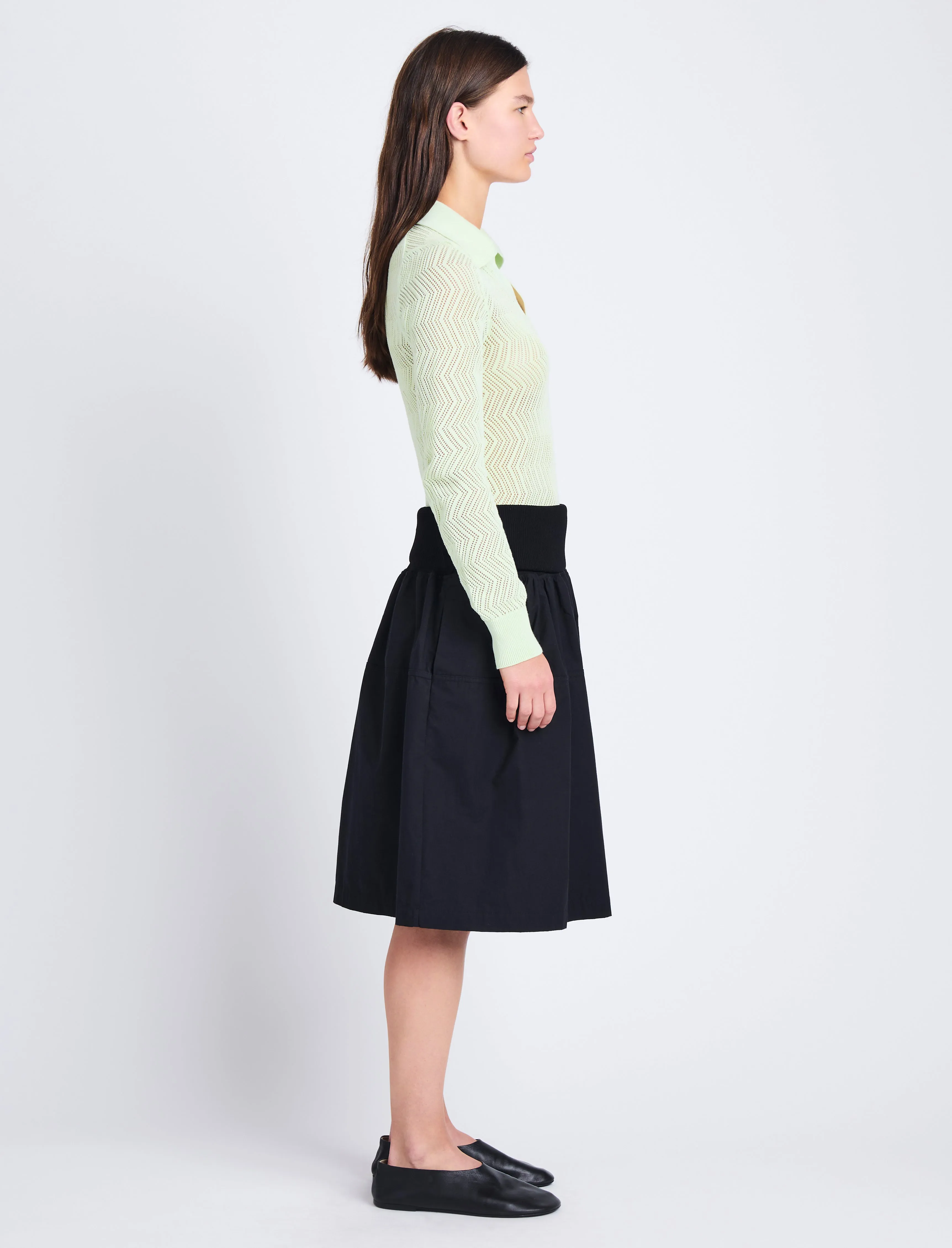 Proenza Schouler White Label Agnes Knit Polo in Zig Zag Pointelle - Pistachio