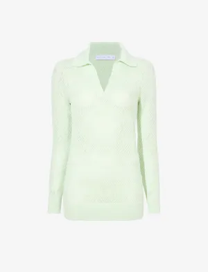 Proenza Schouler White Label Agnes Knit Polo in Zig Zag Pointelle - Pistachio