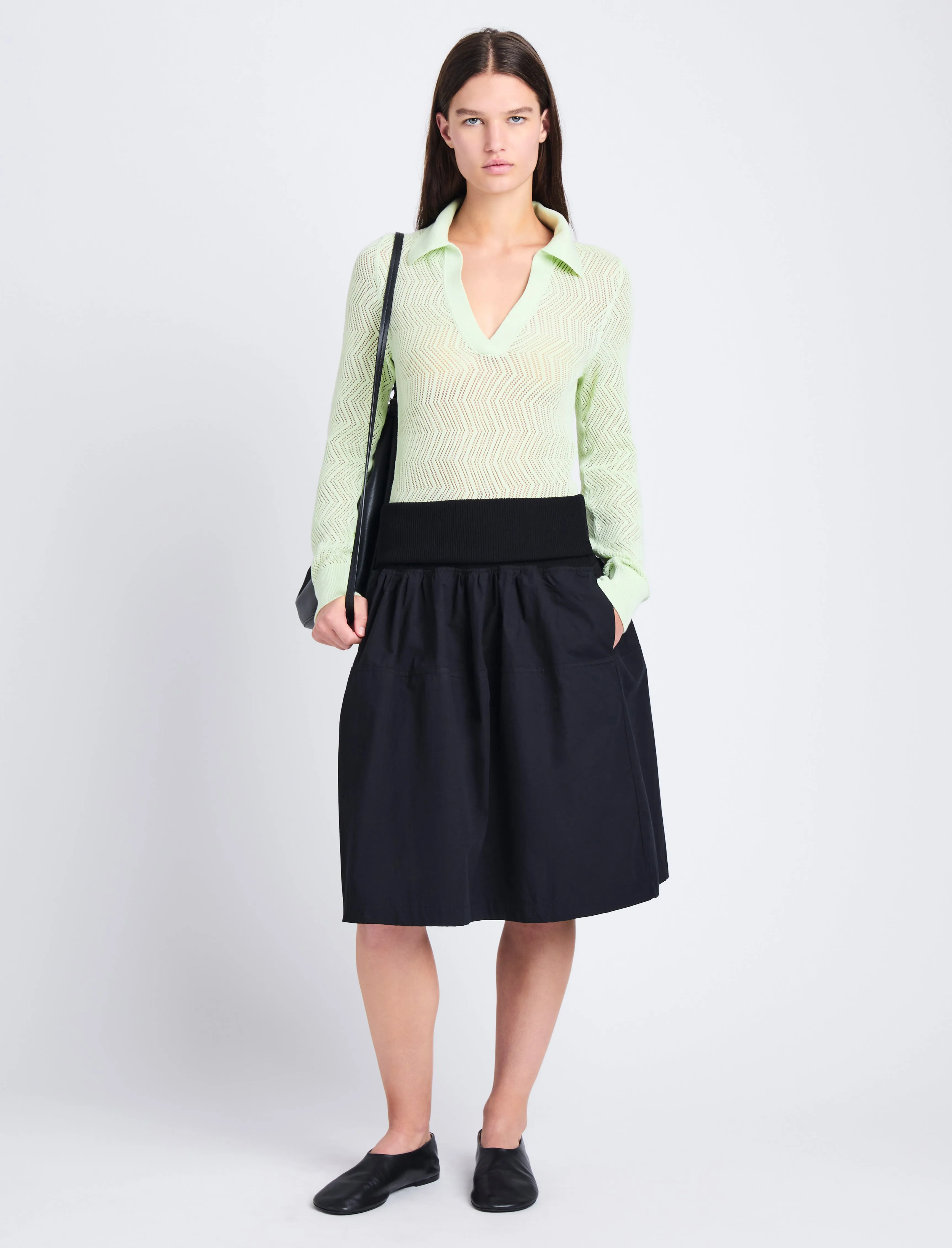 Proenza Schouler White Label Agnes Knit Polo in Zig Zag Pointelle - Pistachio