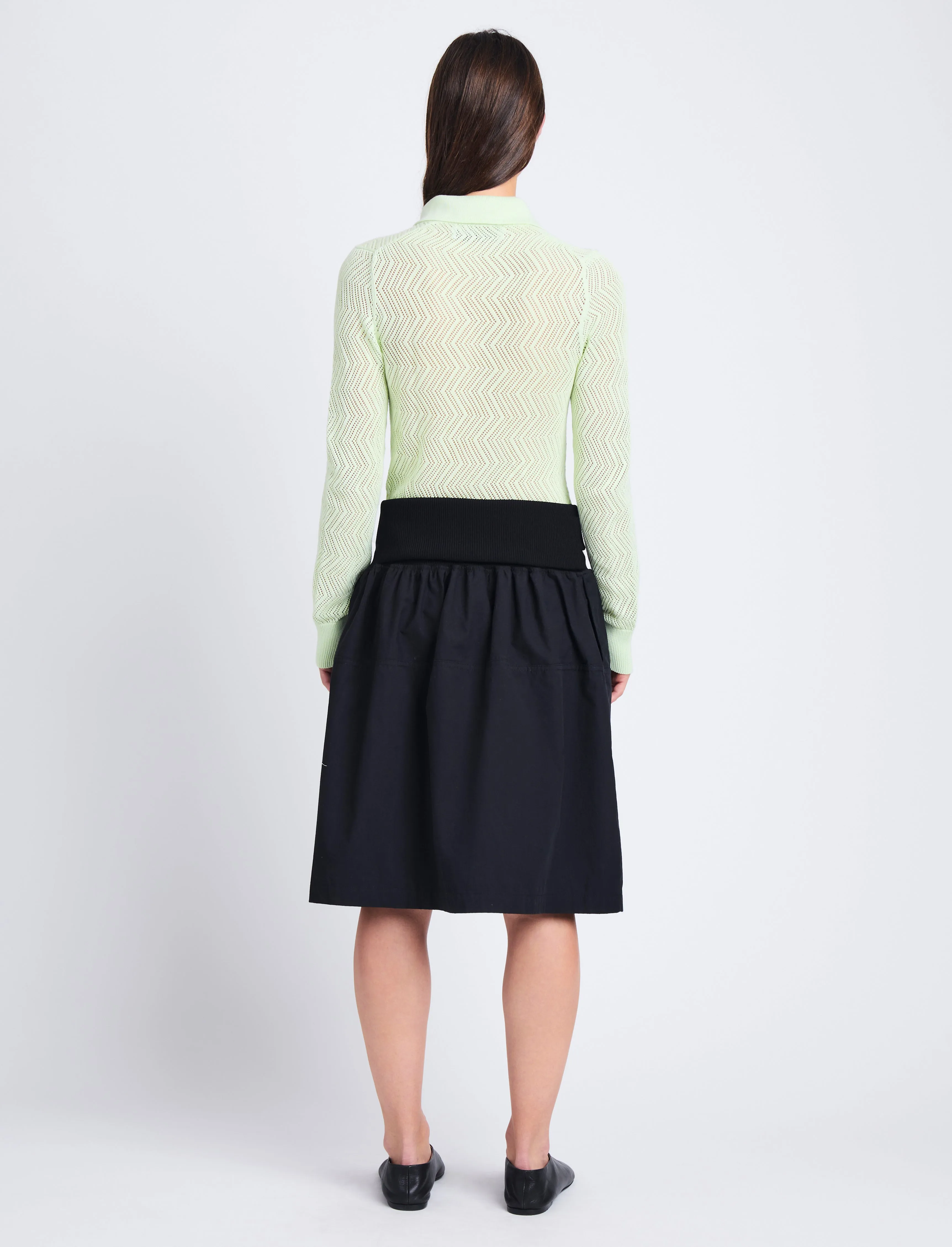 Proenza Schouler White Label Agnes Knit Polo in Zig Zag Pointelle - Pistachio