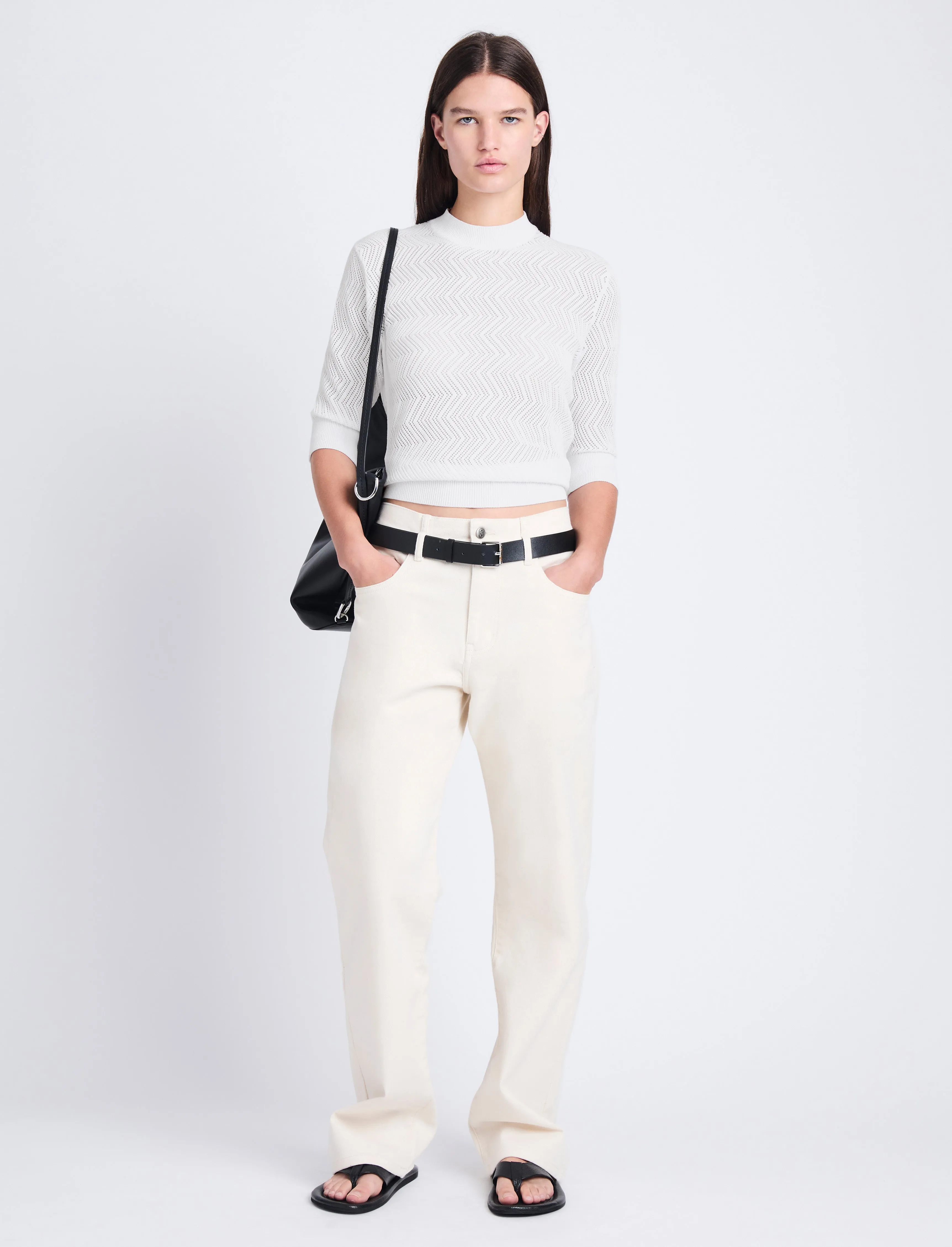 Proenza Schouler White Label Nicola Knit Sweater in Zig Zag Pointelle - Off White