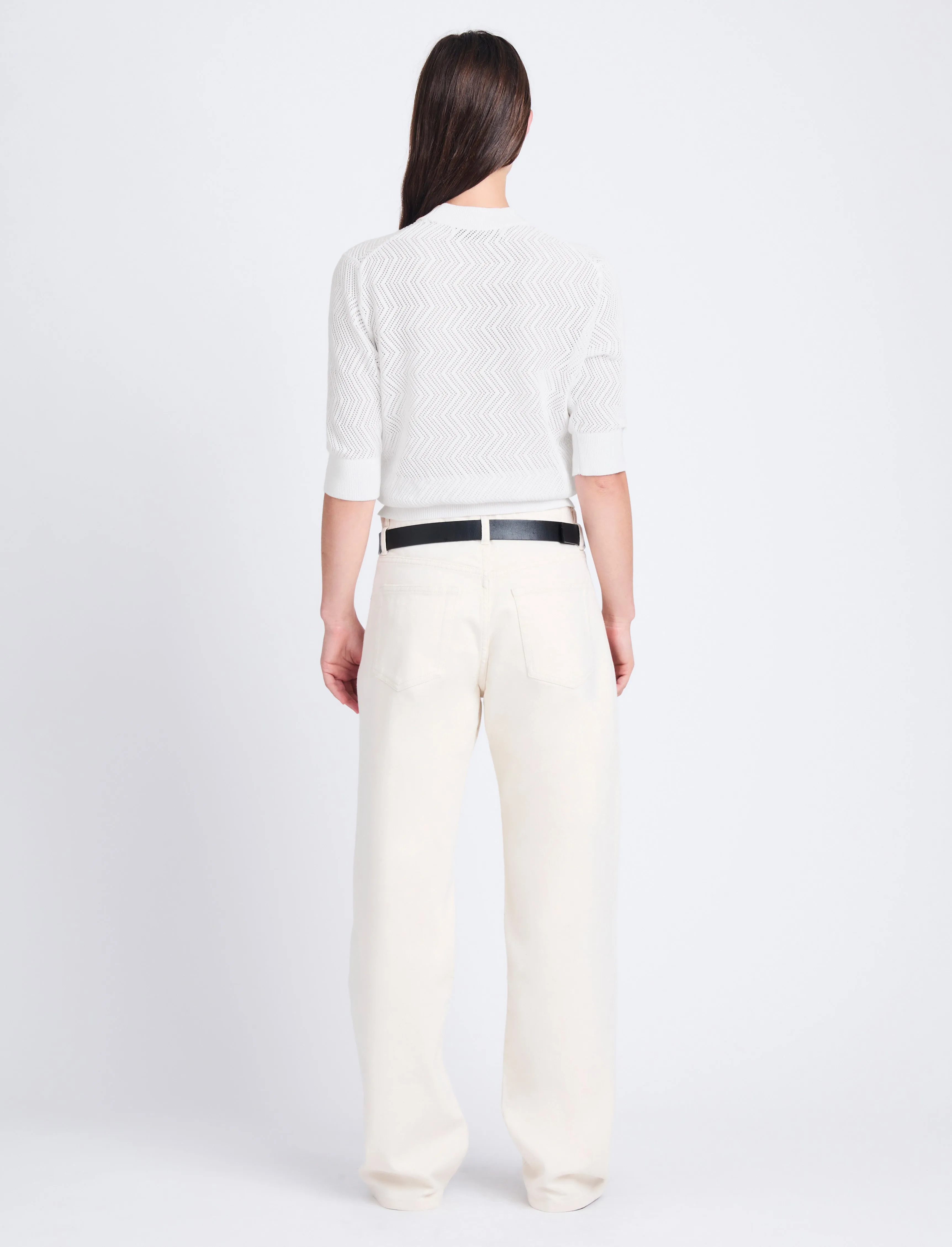 Proenza Schouler White Label Nicola Knit Sweater in Zig Zag Pointelle - Off White