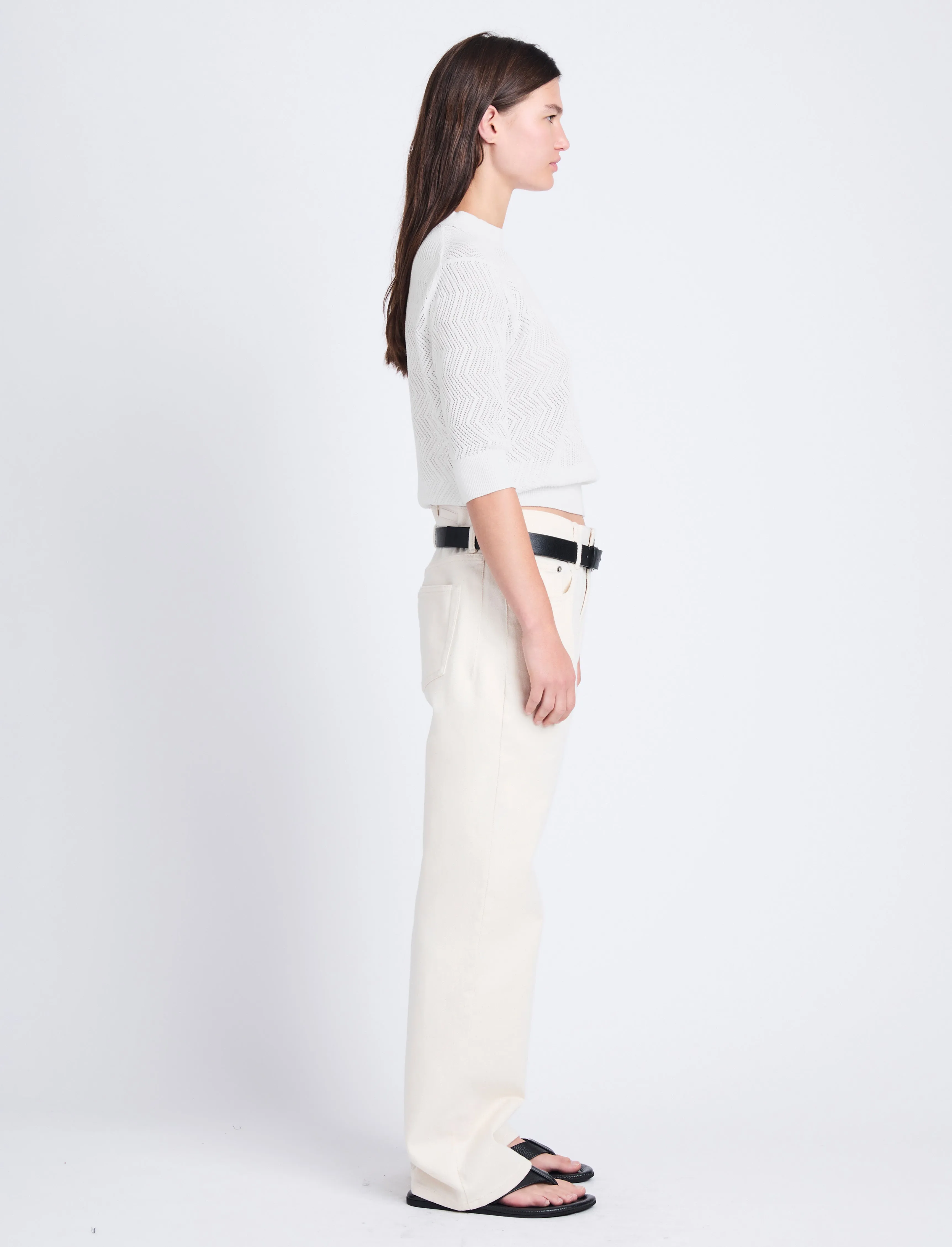 Proenza Schouler White Label Nicola Knit Sweater in Zig Zag Pointelle - Off White