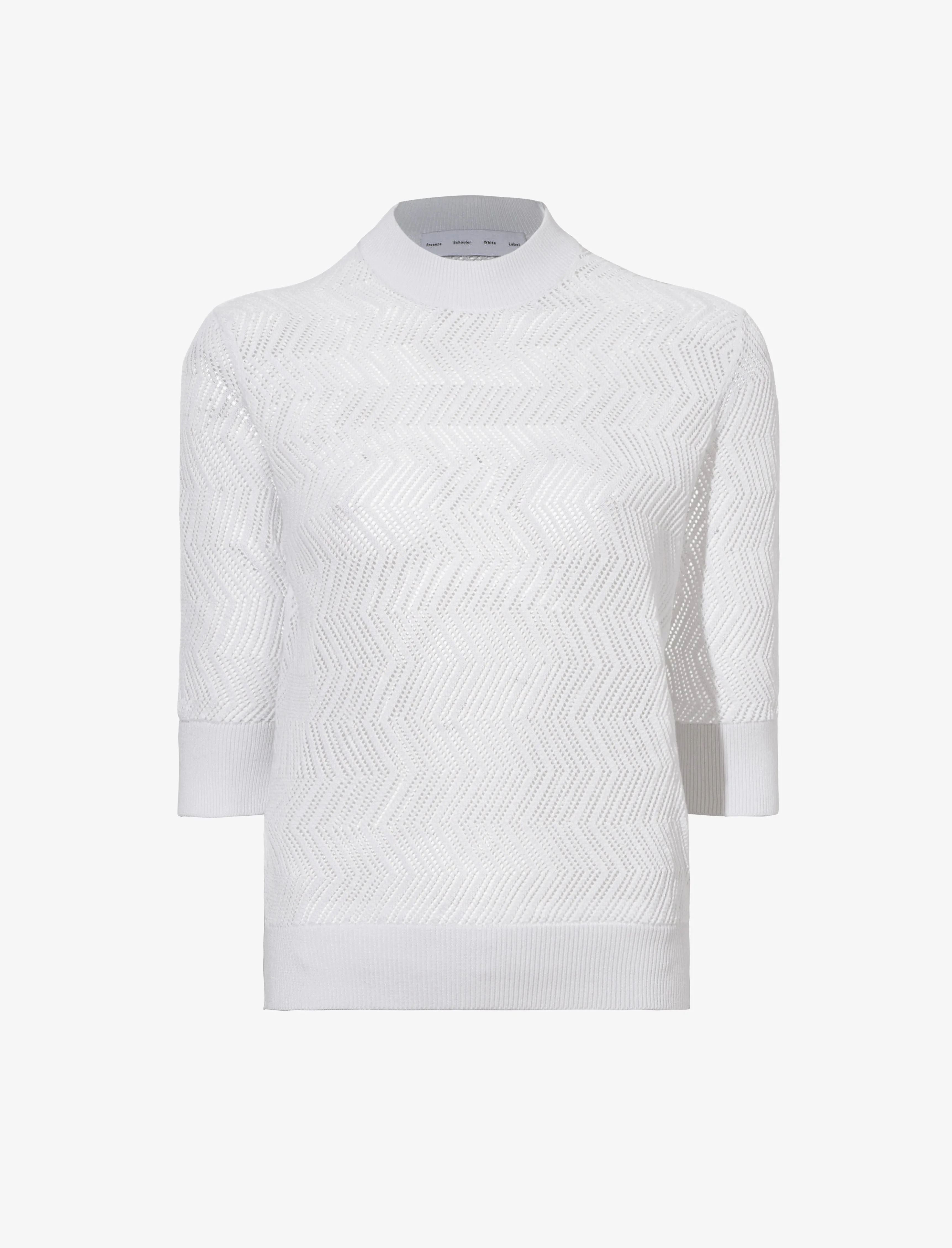 Proenza Schouler White Label Nicola Knit Sweater in Zig Zag Pointelle - Off White