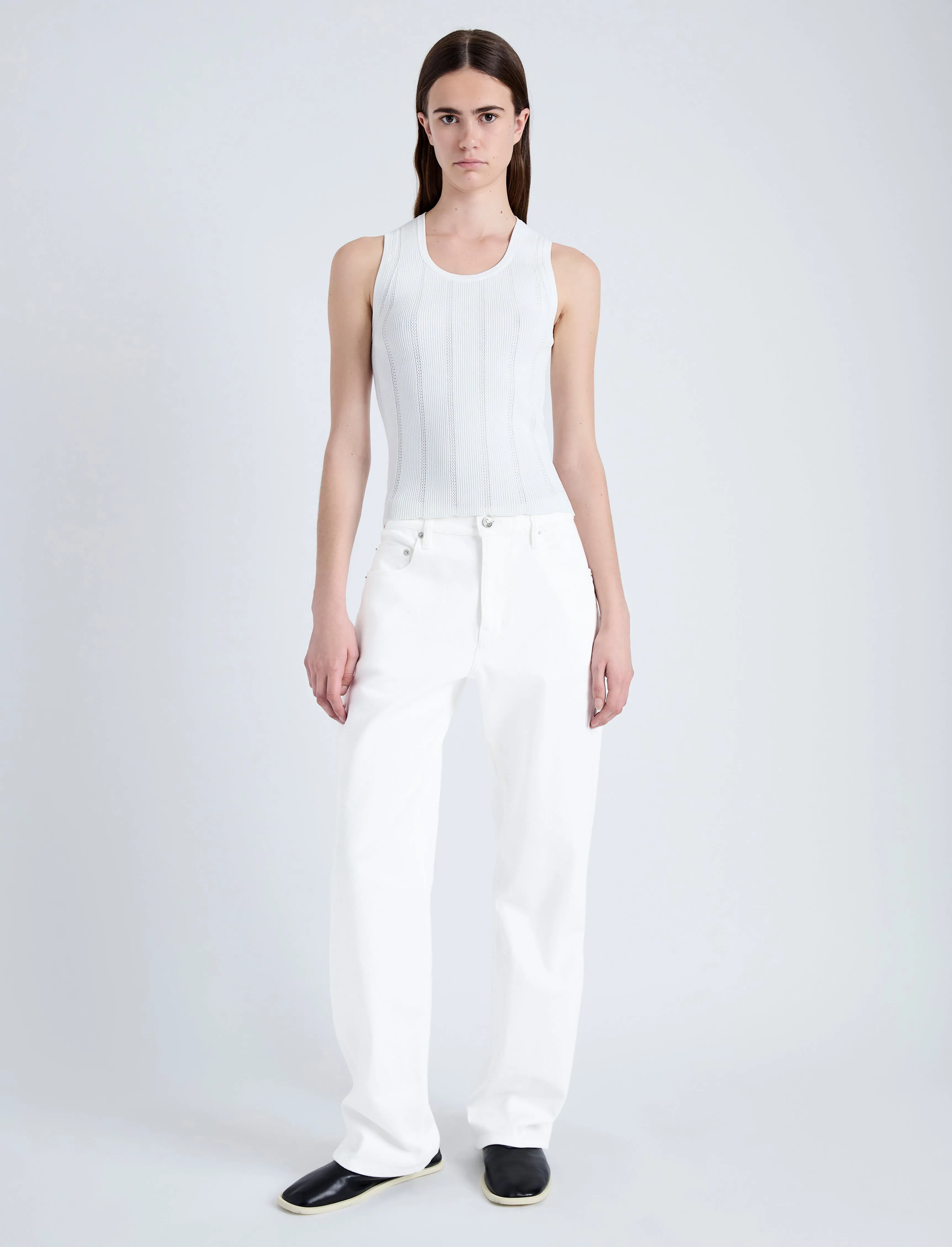 Proenza Schouler White Label Perry Knit Top in Compact Pointelle Rib - Off White