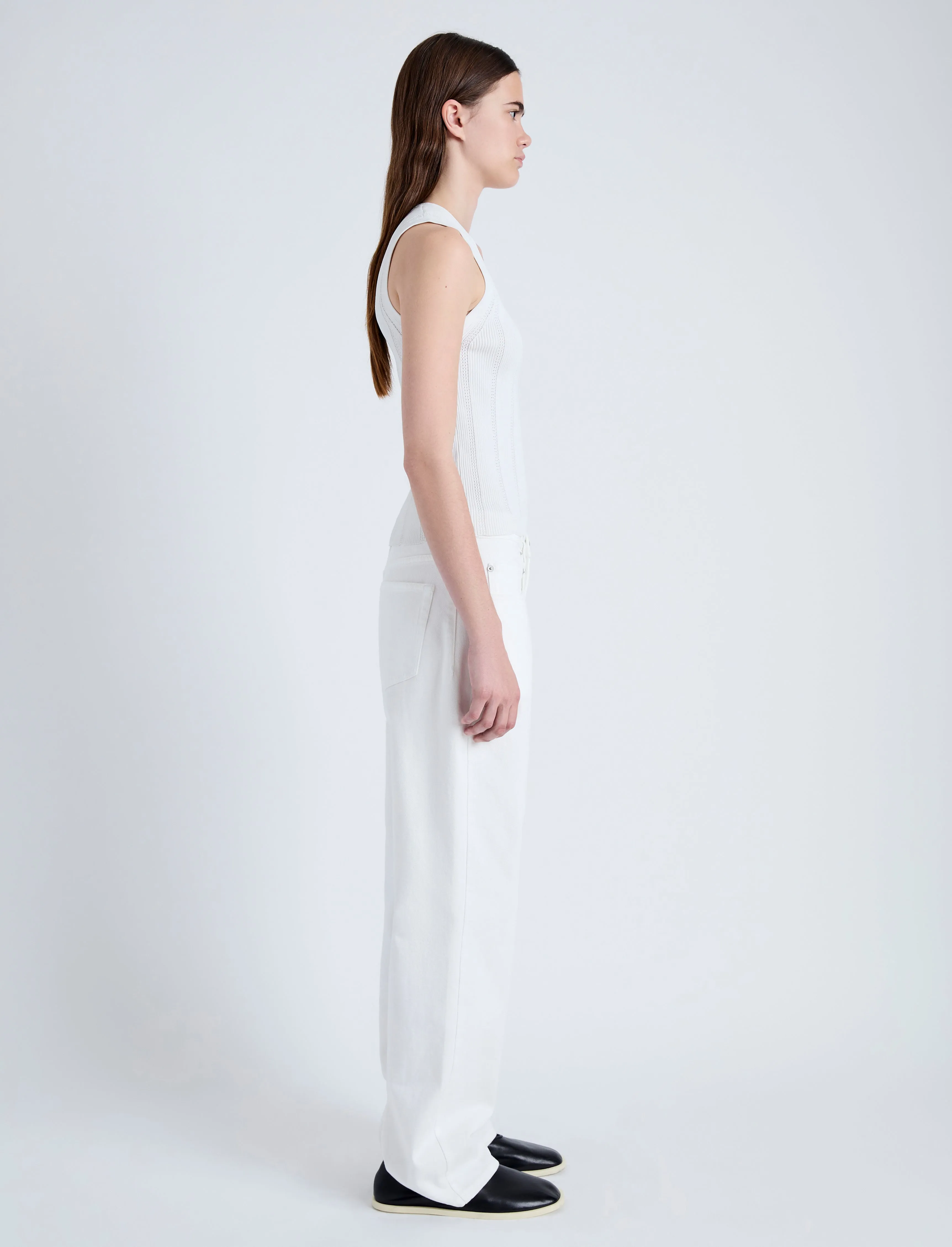 Proenza Schouler White Label Perry Knit Top in Compact Pointelle Rib - Off White