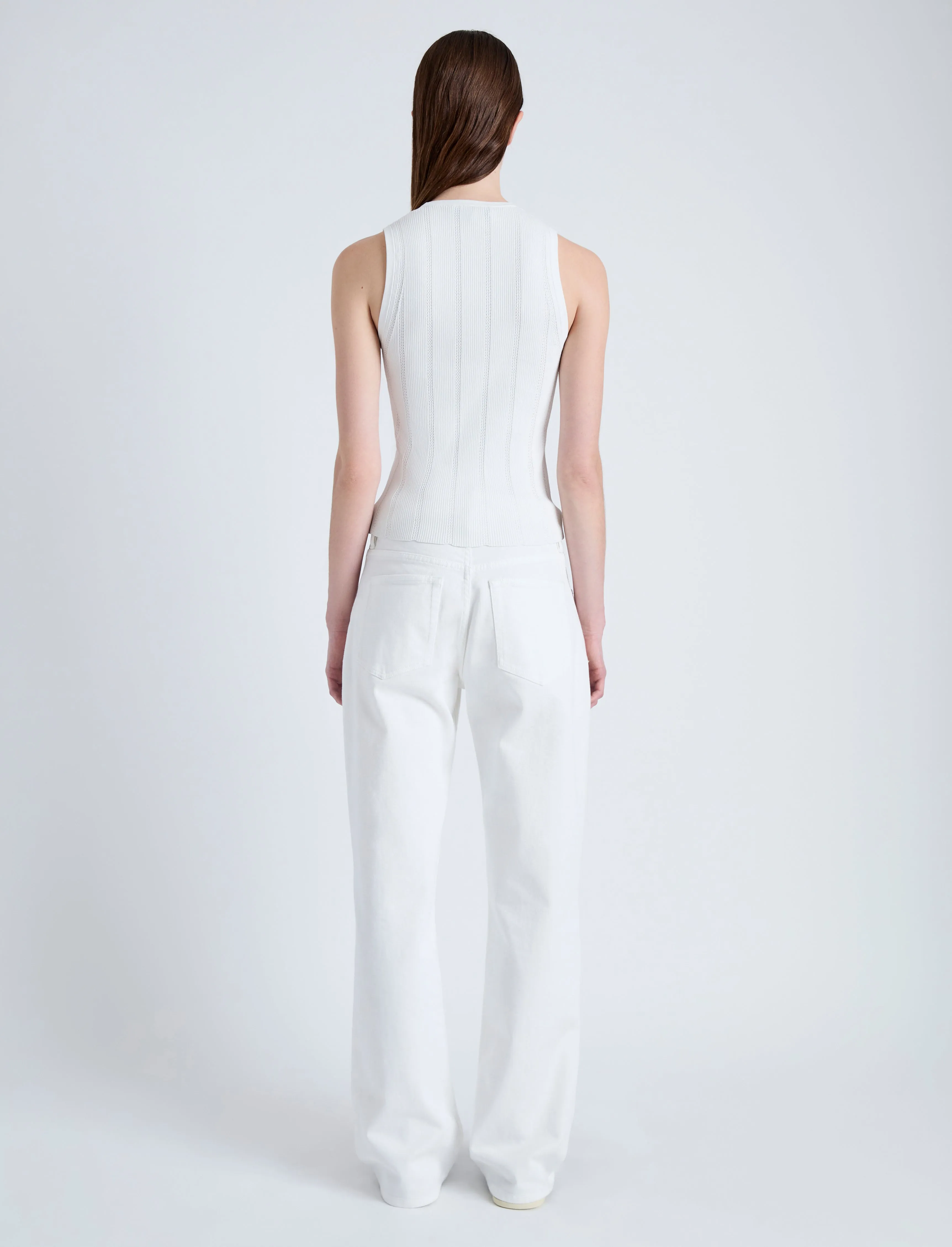 Proenza Schouler White Label Perry Knit Top in Compact Pointelle Rib - Off White