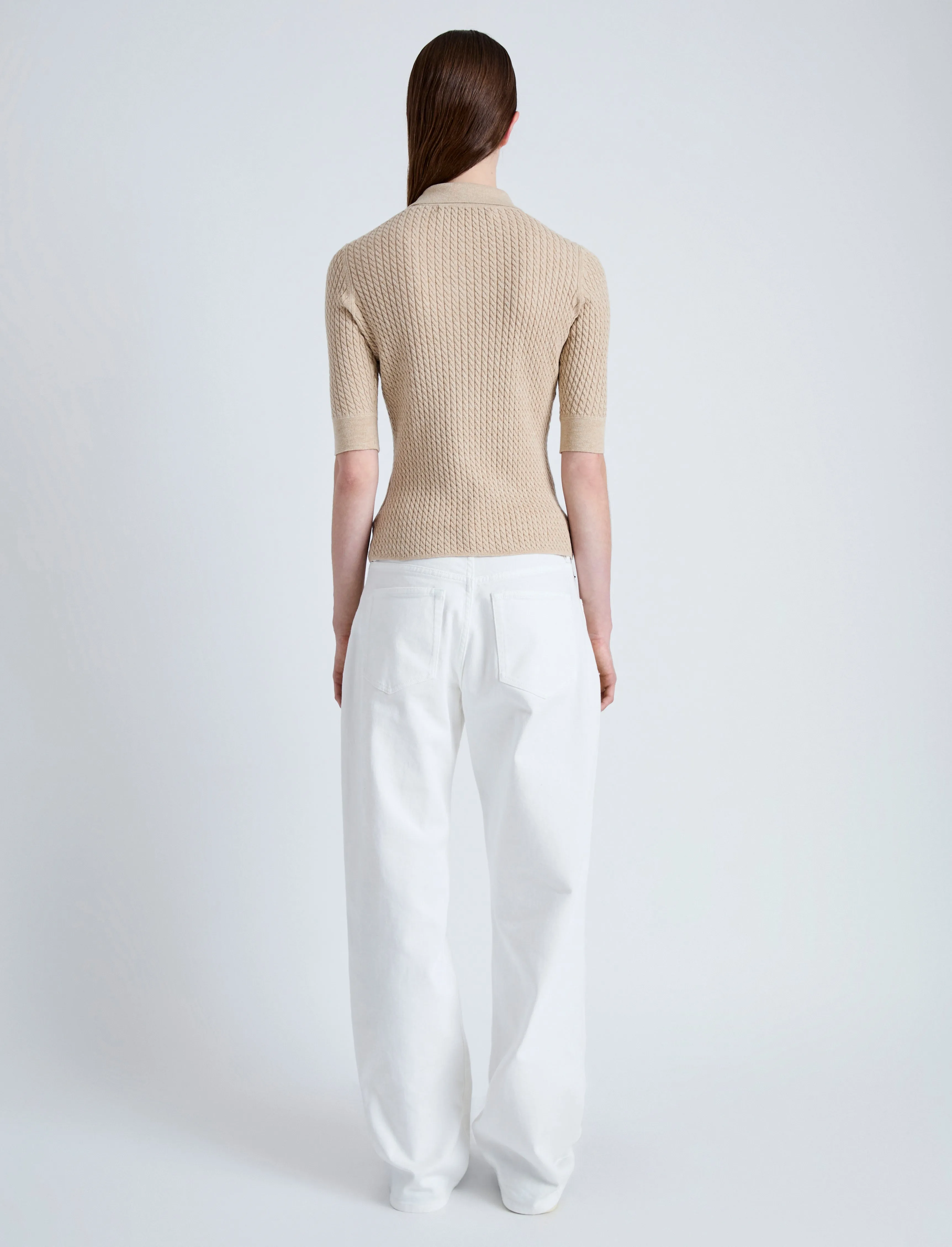 Proenza Schouler White Label Sera Knit Polo in Micro Cable - Cashew