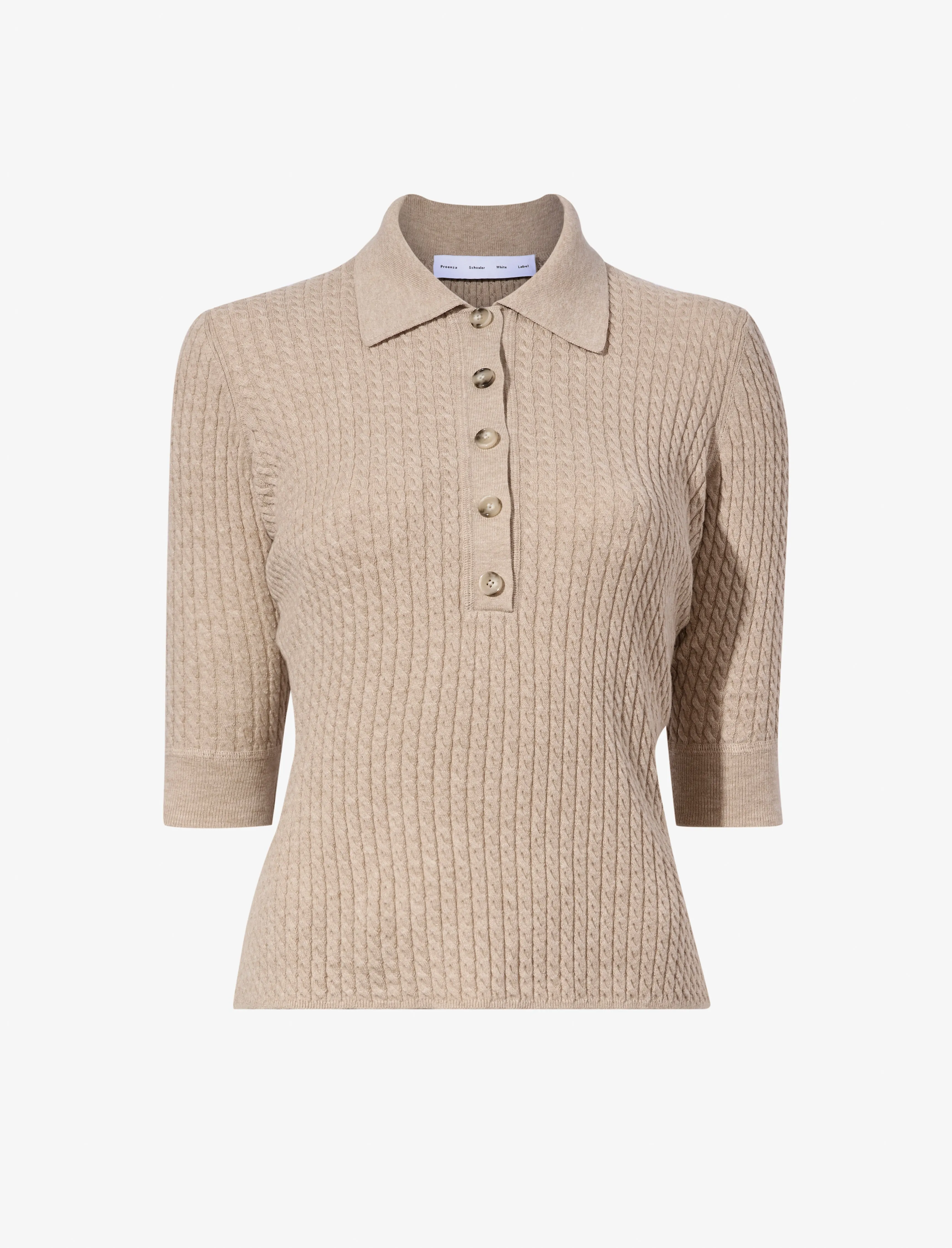Proenza Schouler White Label Sera Knit Polo in Micro Cable - Cashew