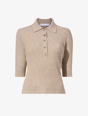 Proenza Schouler White Label Sera Knit Polo in Micro Cable - Cashew