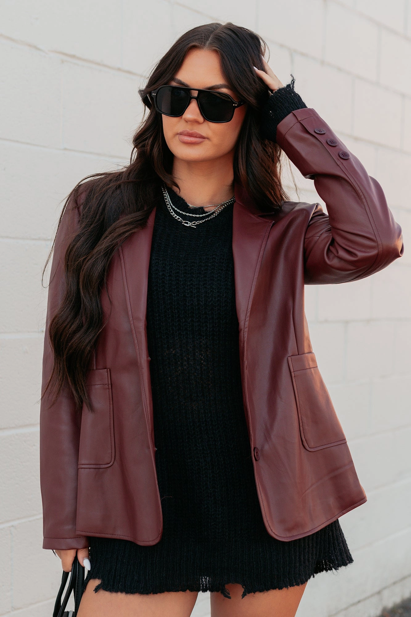 Professional Presence Faux Leather Blazer Jacket (Burgundy) Essential Shield Functional Gear