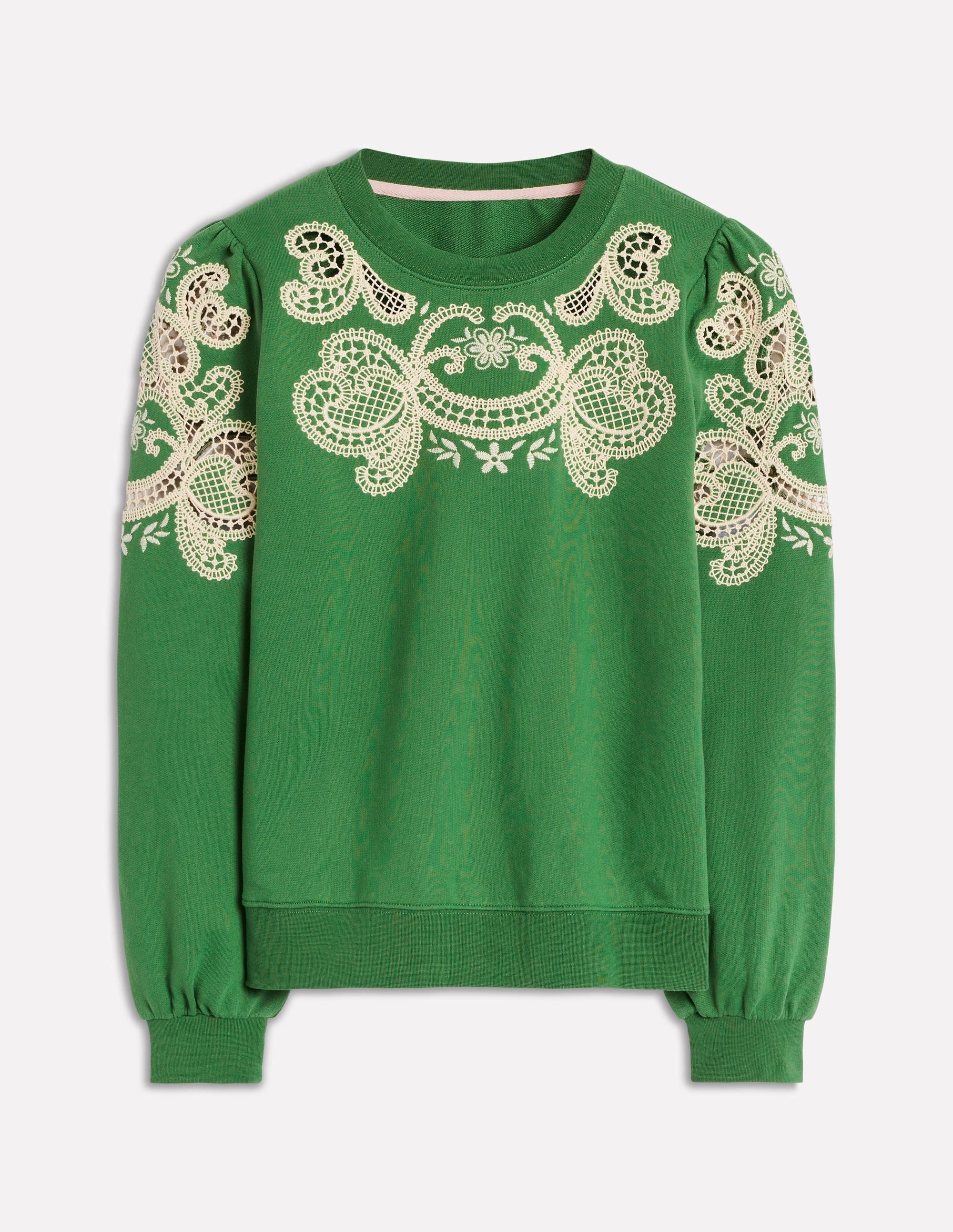 Puff Sleeve Cutwork Sweatshirt-Paradise Green QuickPackFoldableDesign Soft Sweater