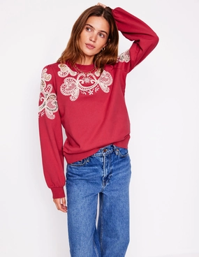 Puff Sleeve Cutwork Sweatshirt-Teracotta HeatRegulating AntiPillingTechnology