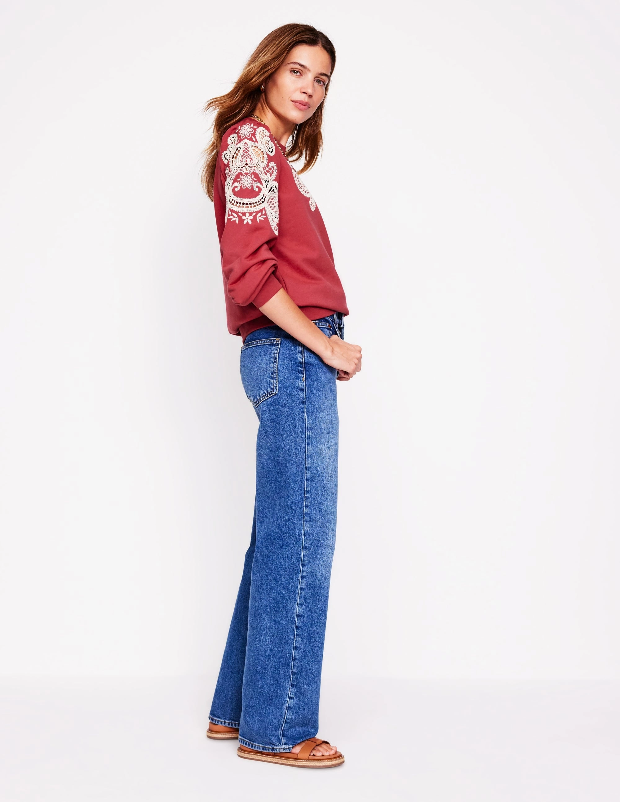 DurableZipper Puff Sleeve Cutwork Sweatshirt-Teracotta