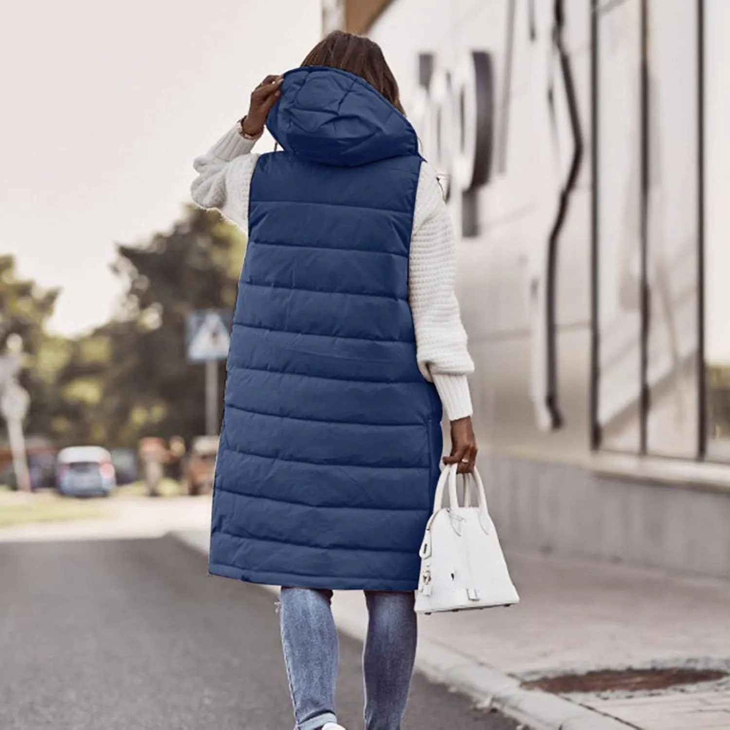 Puffer Vest Women Jacket Hooded Windproof Winter Coat with Recycled Insulation Winter Slim Short Hooded Warm White