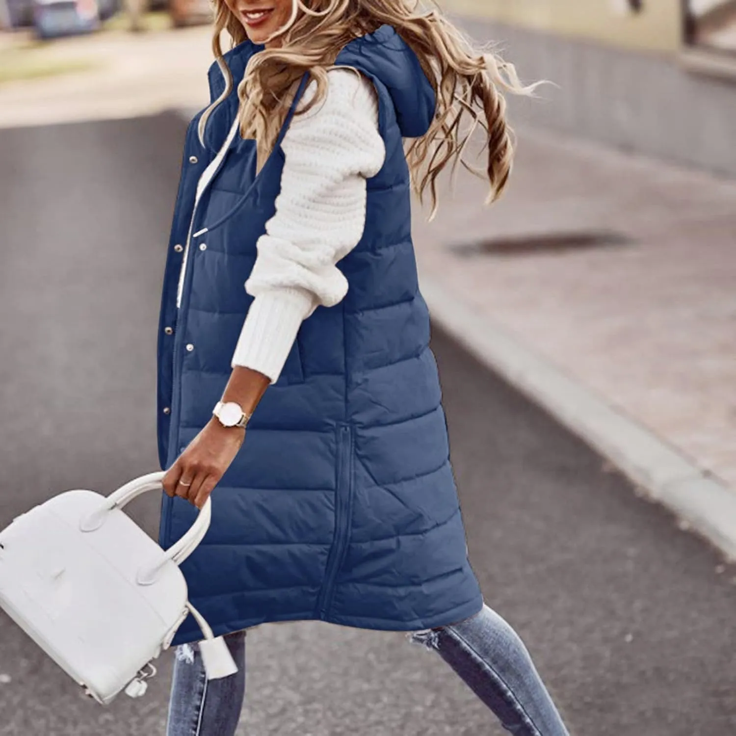 Puffer Vest Women Jacket Hooded Windproof Winter Coat with Recycled Insulation Winter Slim Short Hooded Warm White
