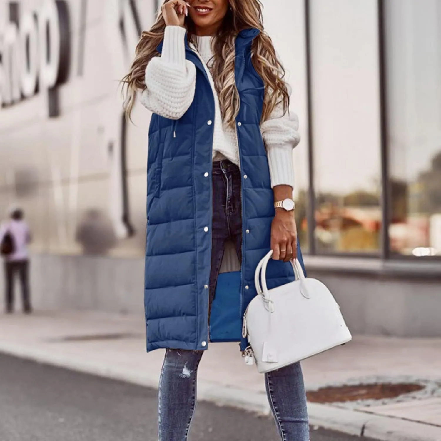 Puffer Vest Women Jacket Hooded Windproof Winter Coat with Recycled Insulation Winter Slim Short Hooded Warm White