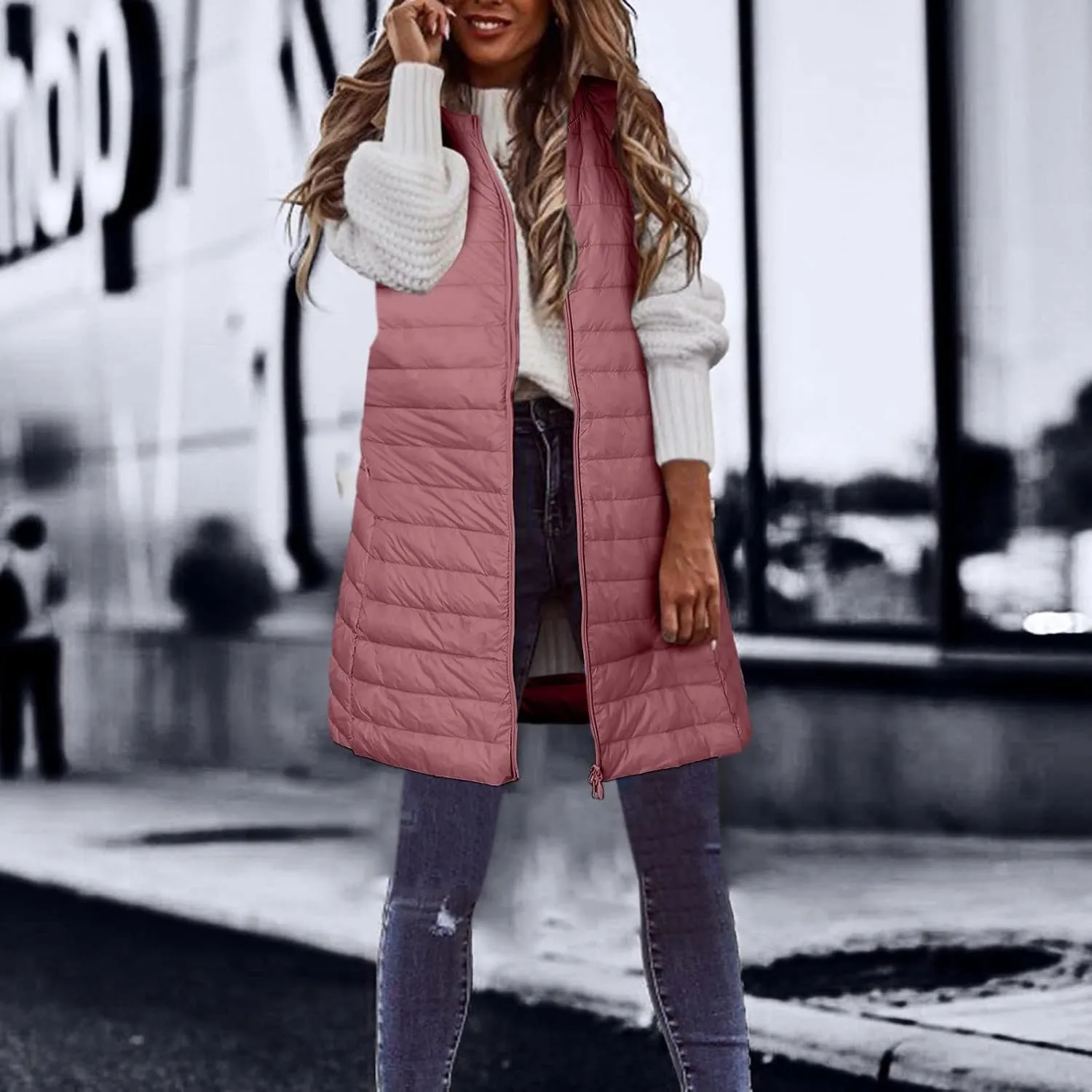 Puffer Vest Women Jacket Hooded Windproof Winter Coat with Recycled Insulation Winter Slim Short Hooded Warm White