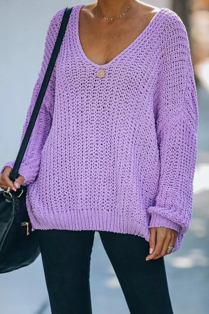 SweatAbsorbent AntiSnagYarnProcessing PULLOVER V NECK SOLID COLOR SWEATER