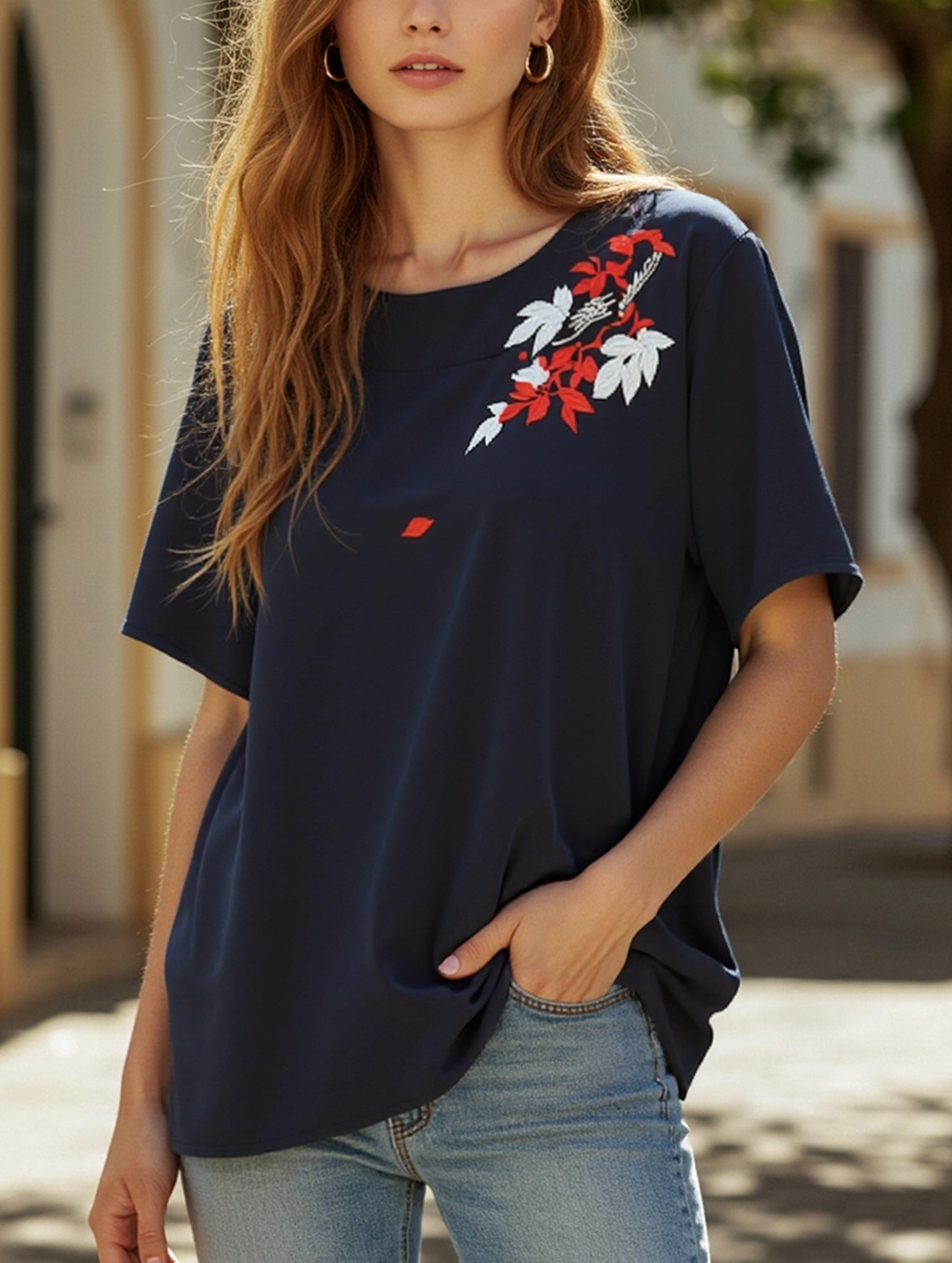 Pullover Fresh Sweet Embroidered Blouse ??Lightweight Women's Top Eco Friendly Material
