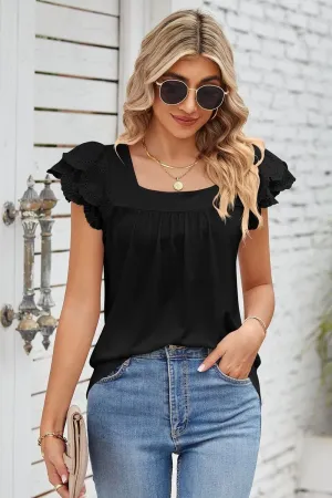 PUNCHING LACE ANGEL SLEEVE SQUARE NECK TUNIC TOP Compression Gradient