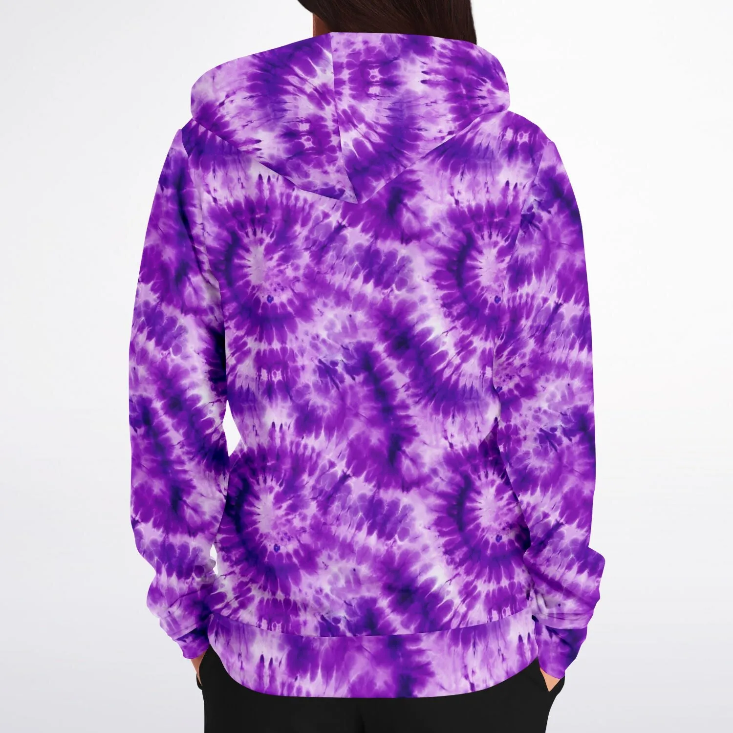 Purple Tie Dye Zip Up Hoodie, Front Zipper Pocket Men Women Unisex Adult Aesthetic Graphic Cotton Fleece Hooded Sweatshirt