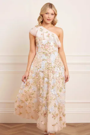 Baroque Floral One-Shoulder Ankle Gown Casual Comfort Fresh Color