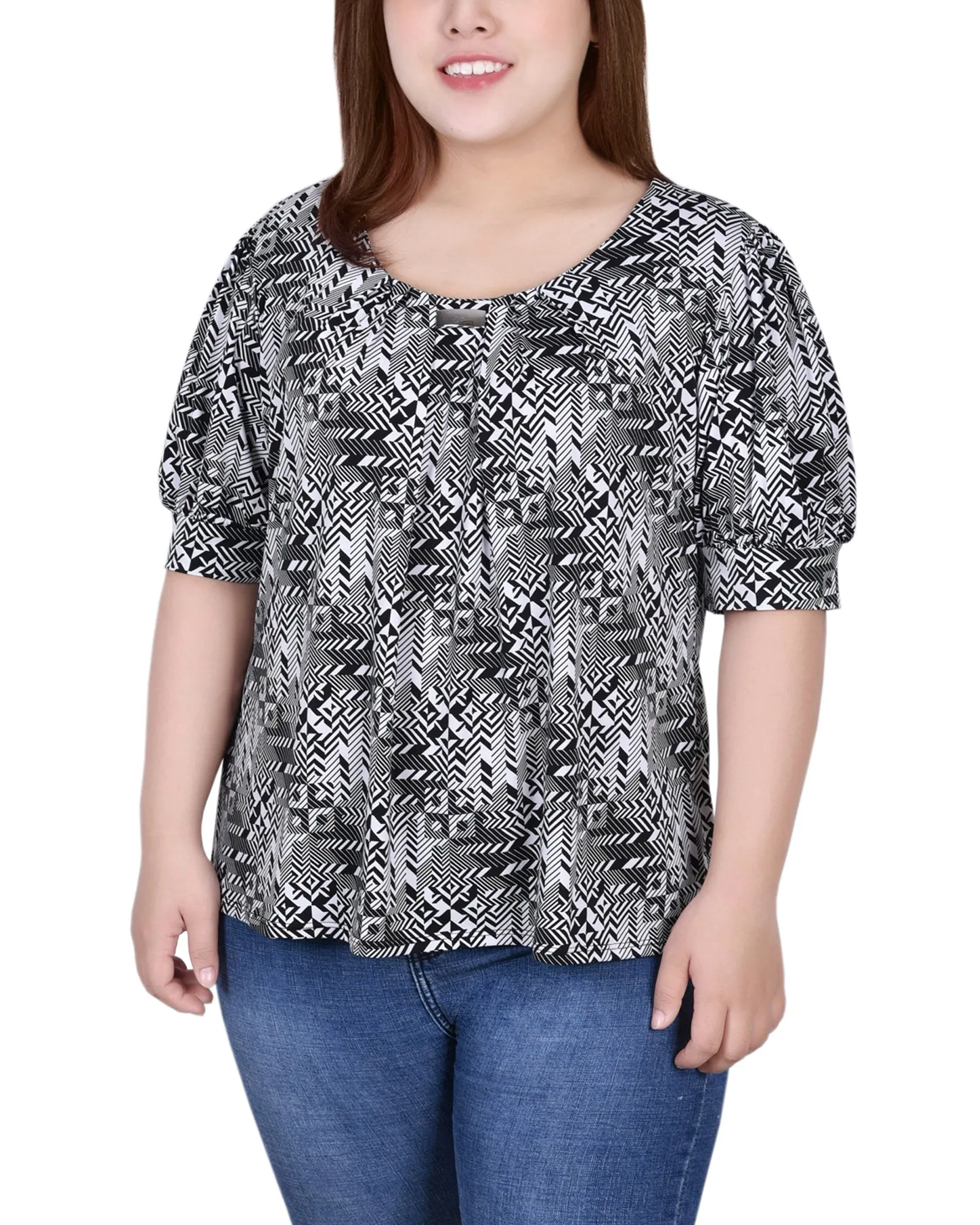 Ventilation Panel Short Sleeve Balloon Sleeve Top
