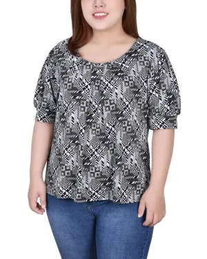 Short Sleeve Balloon Sleeve Top Heat Regulating Fabric BreathableFabric