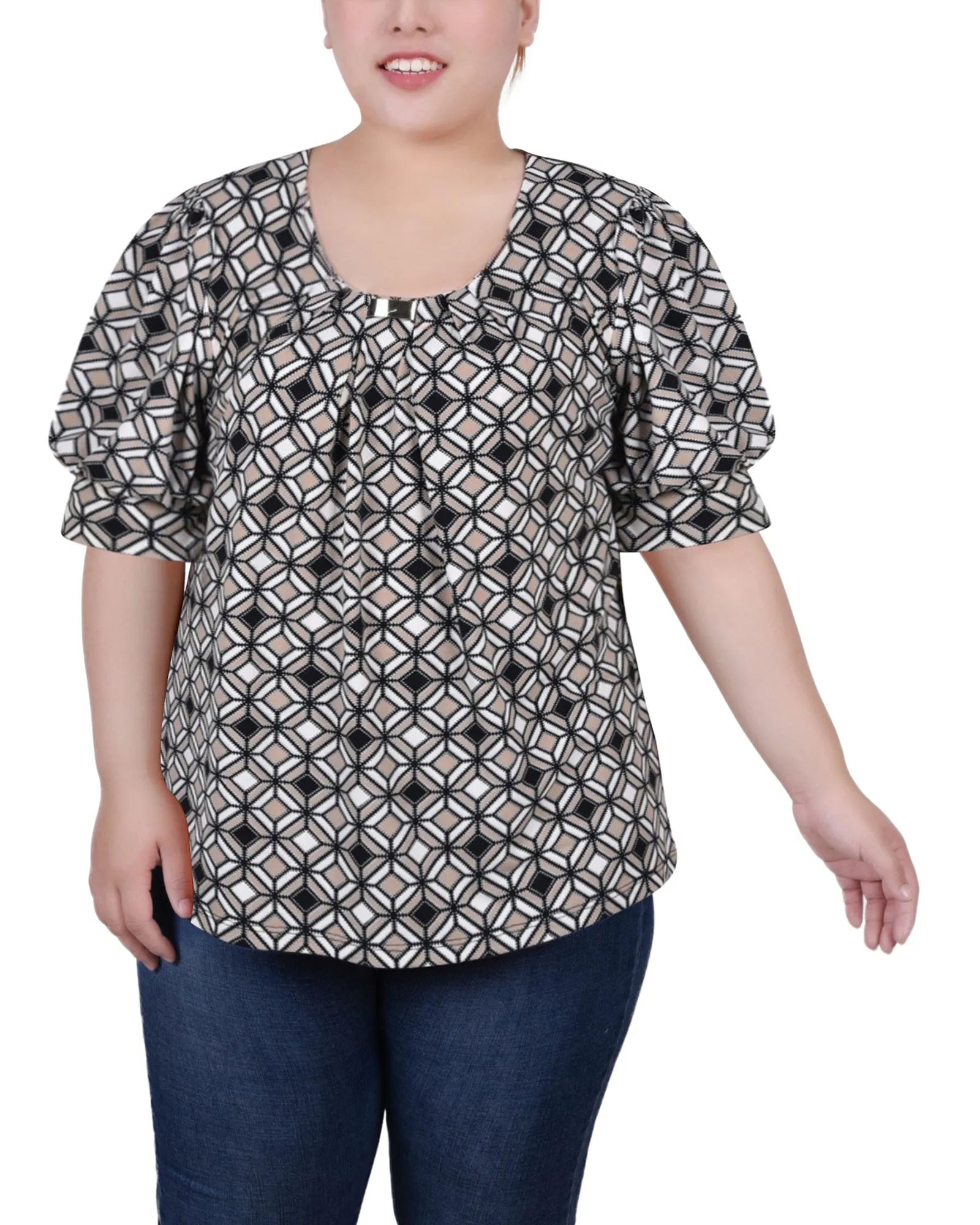 Thermoregulating Fabric Short Sleeve Balloon Sleeve Top