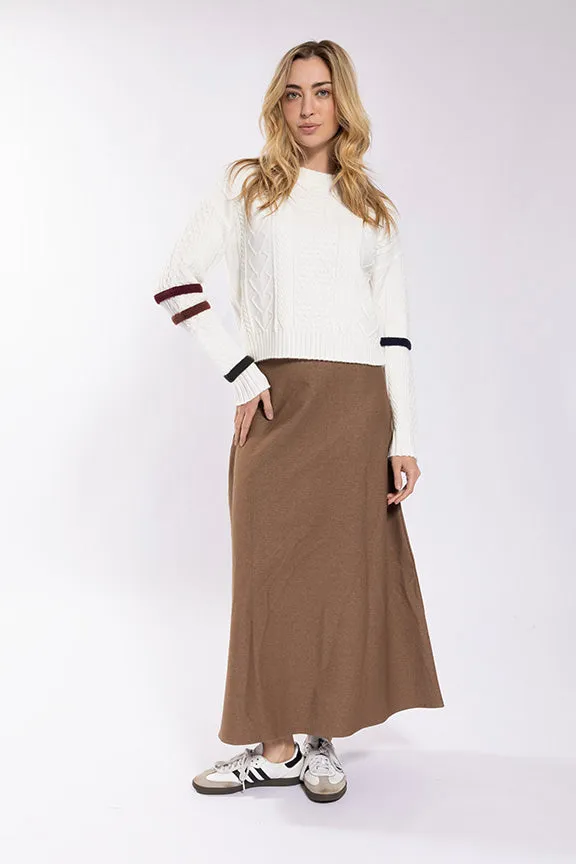 Latitude Mocha Chambray A Line Skirt LA339M Sleek Detail button detail