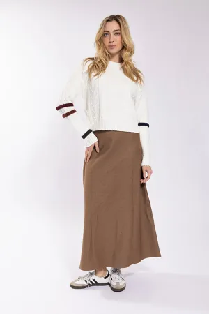Latitude Mocha Chambray A Line Skirt LA339M Style Staple high contrast