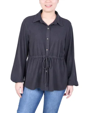 Long Dolman Sleeve Drawstring-Waist Tunic Top Flexible Material Anti Static Fabric