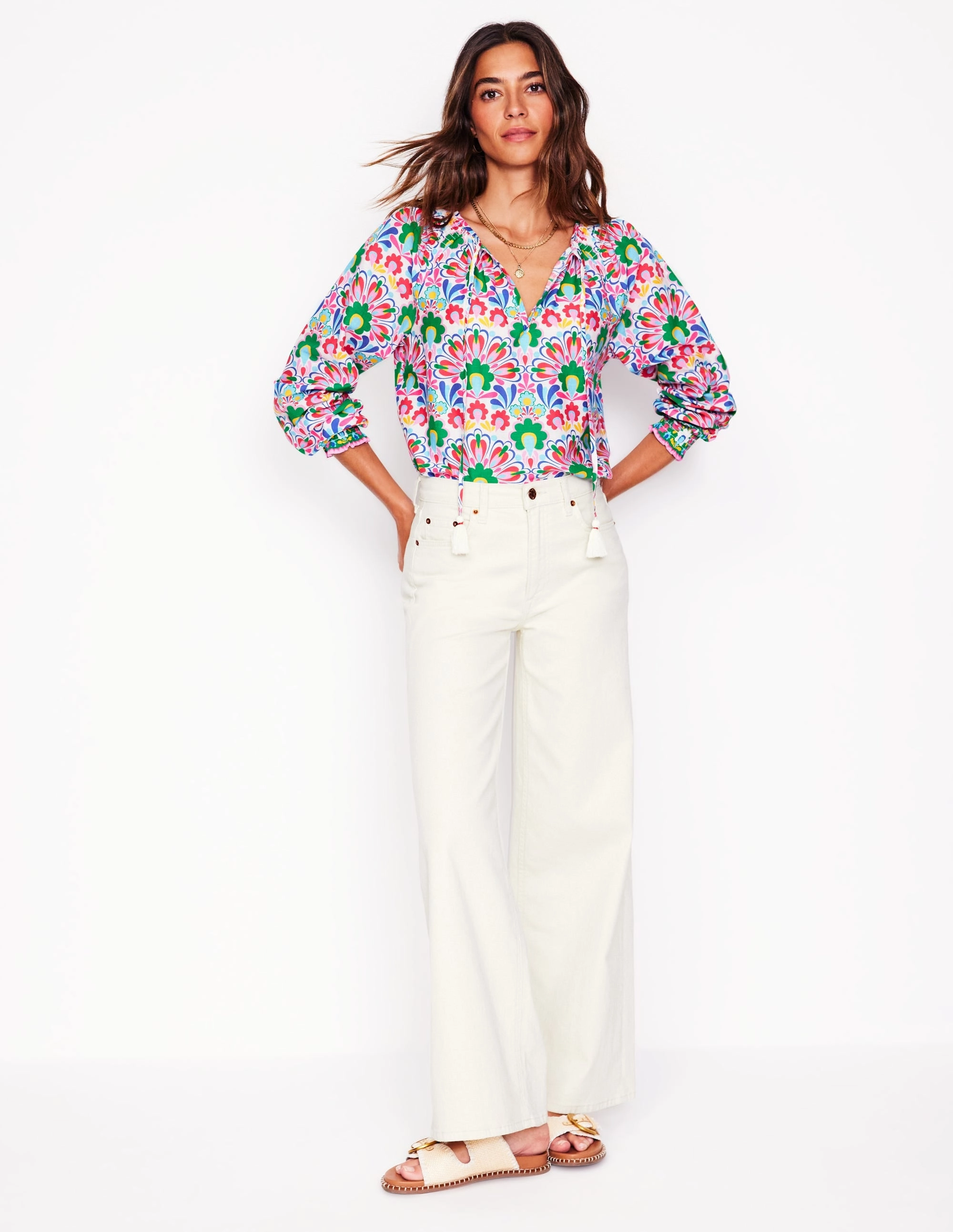 Soft Blended Fabric Easy Cotton Blouse-Multi, Decorative Dandelion