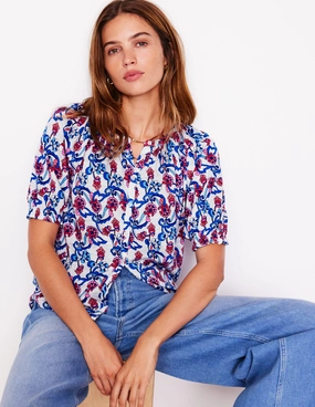 Isla Jersey Shirt-Ivory, Floral Low Profile Stitching