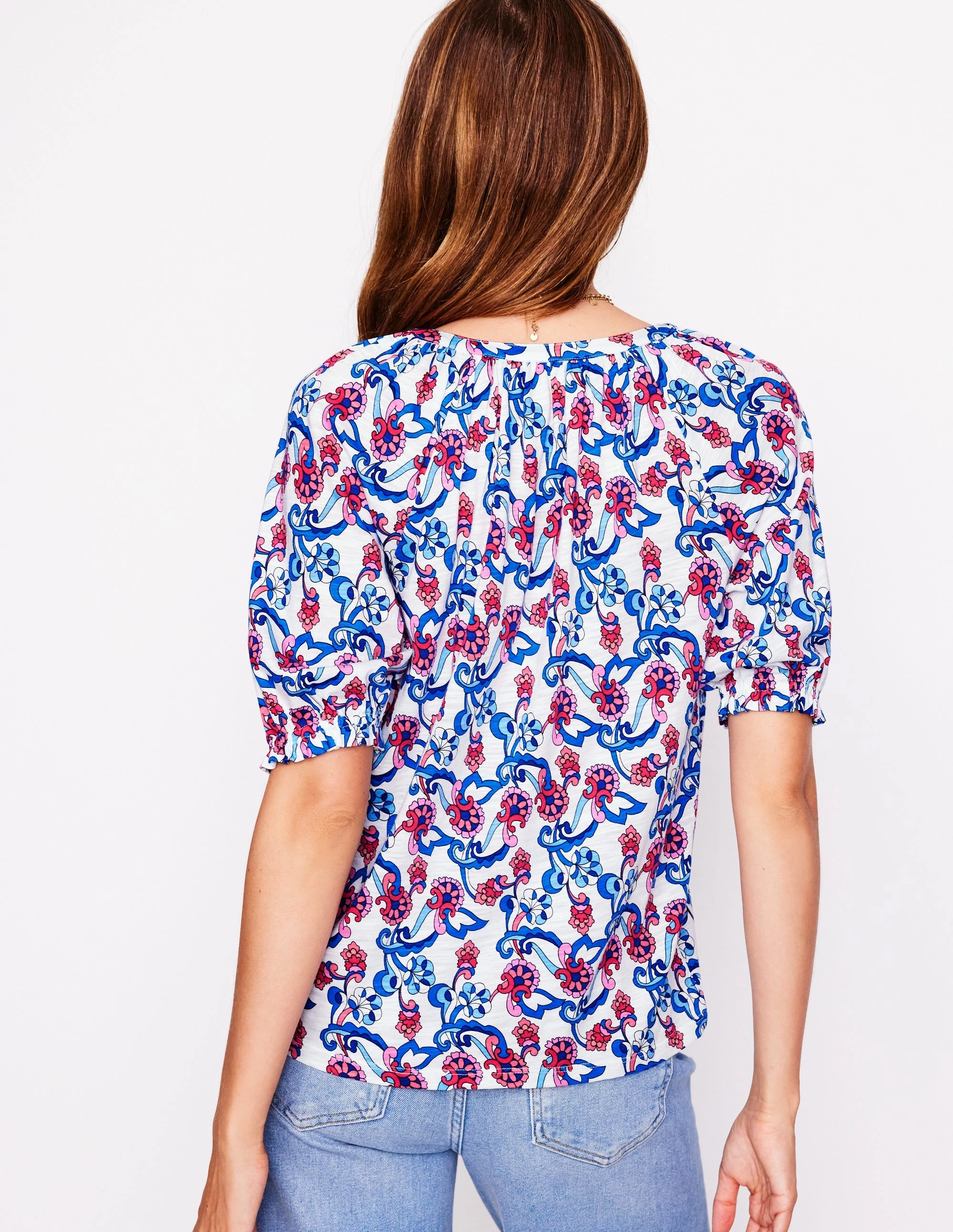WaterRepellent Finish Flatlock Seam Isla Jersey Shirt-Ivory, Floral
