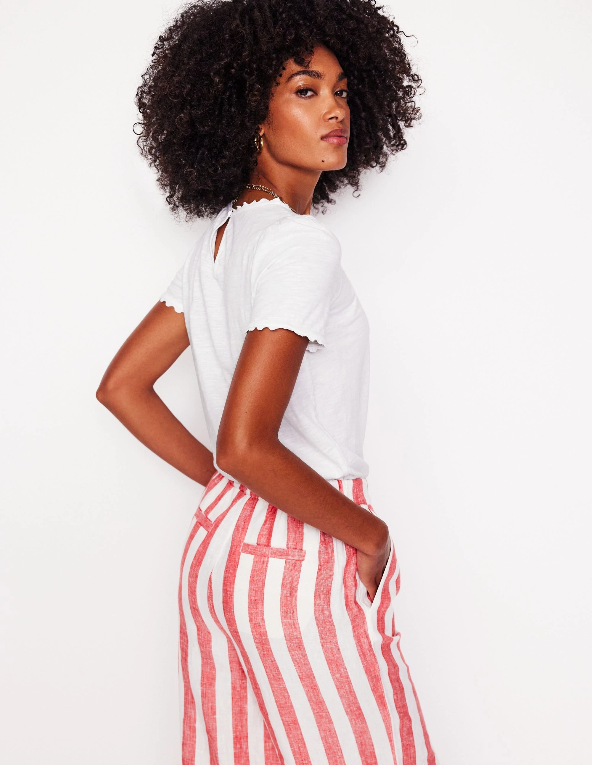 Ali Ricrac T-shirt-White VentilatedBack Button Down Collar
