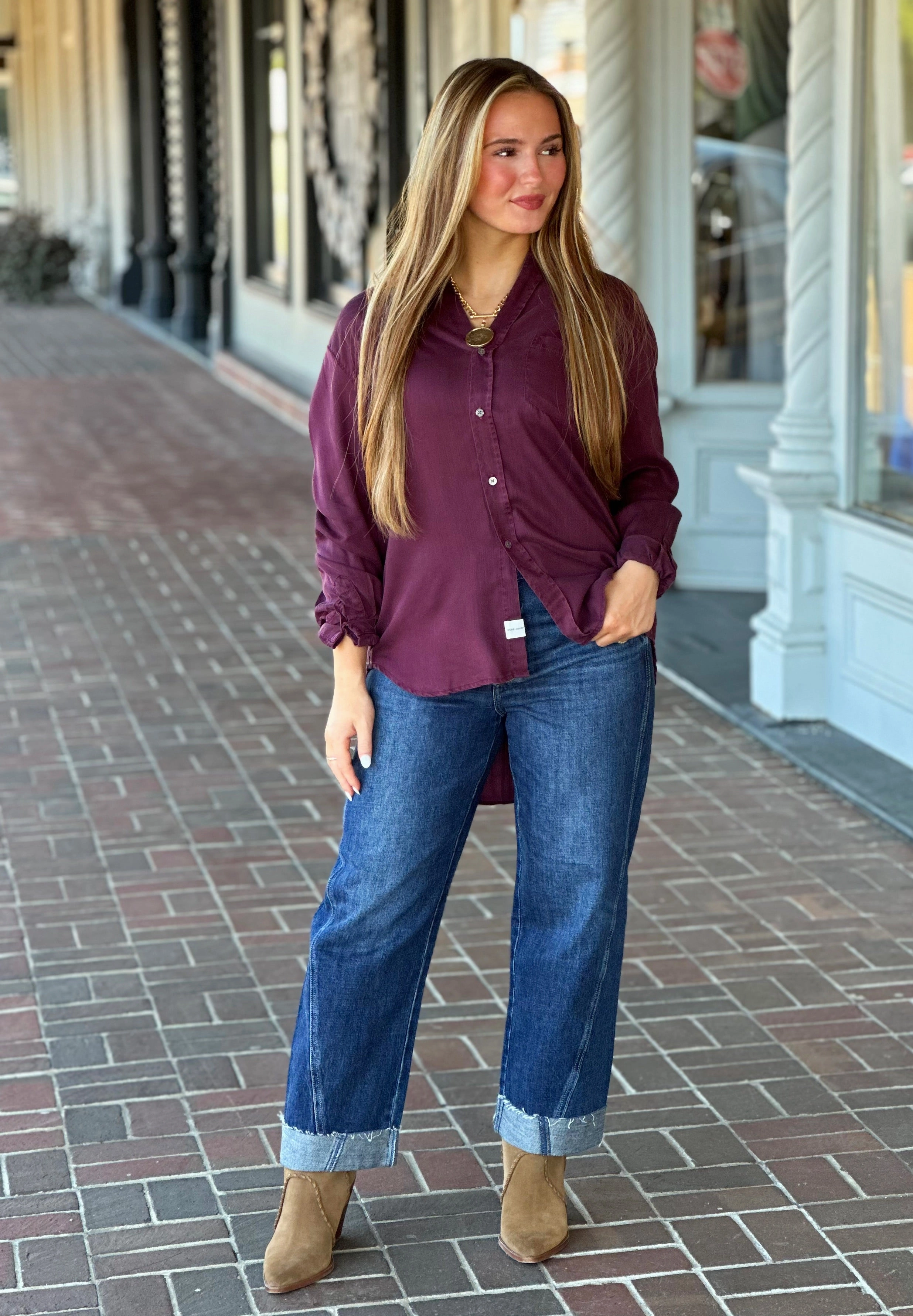 Dear John Galina Top in Fig Bluesign Approved Material FrayResistant Fabric