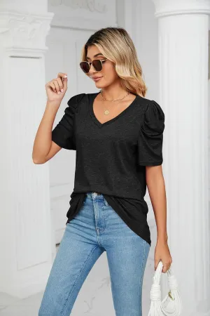LongSleeve PUFFED SLEEVE SOLID CASUAL TOP