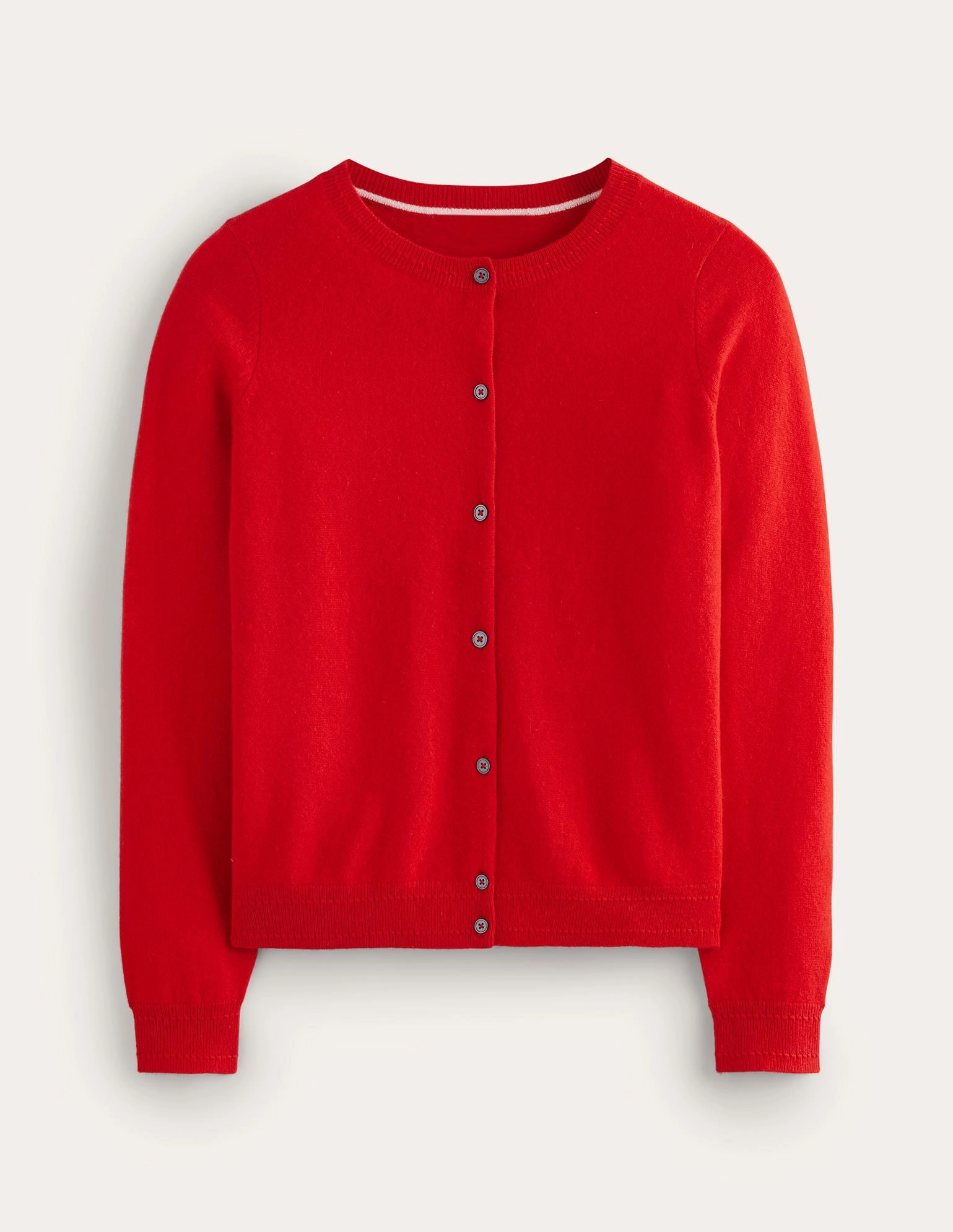 Ribbed collar Eva Cashmere Crew Cardigan-Rouge Red