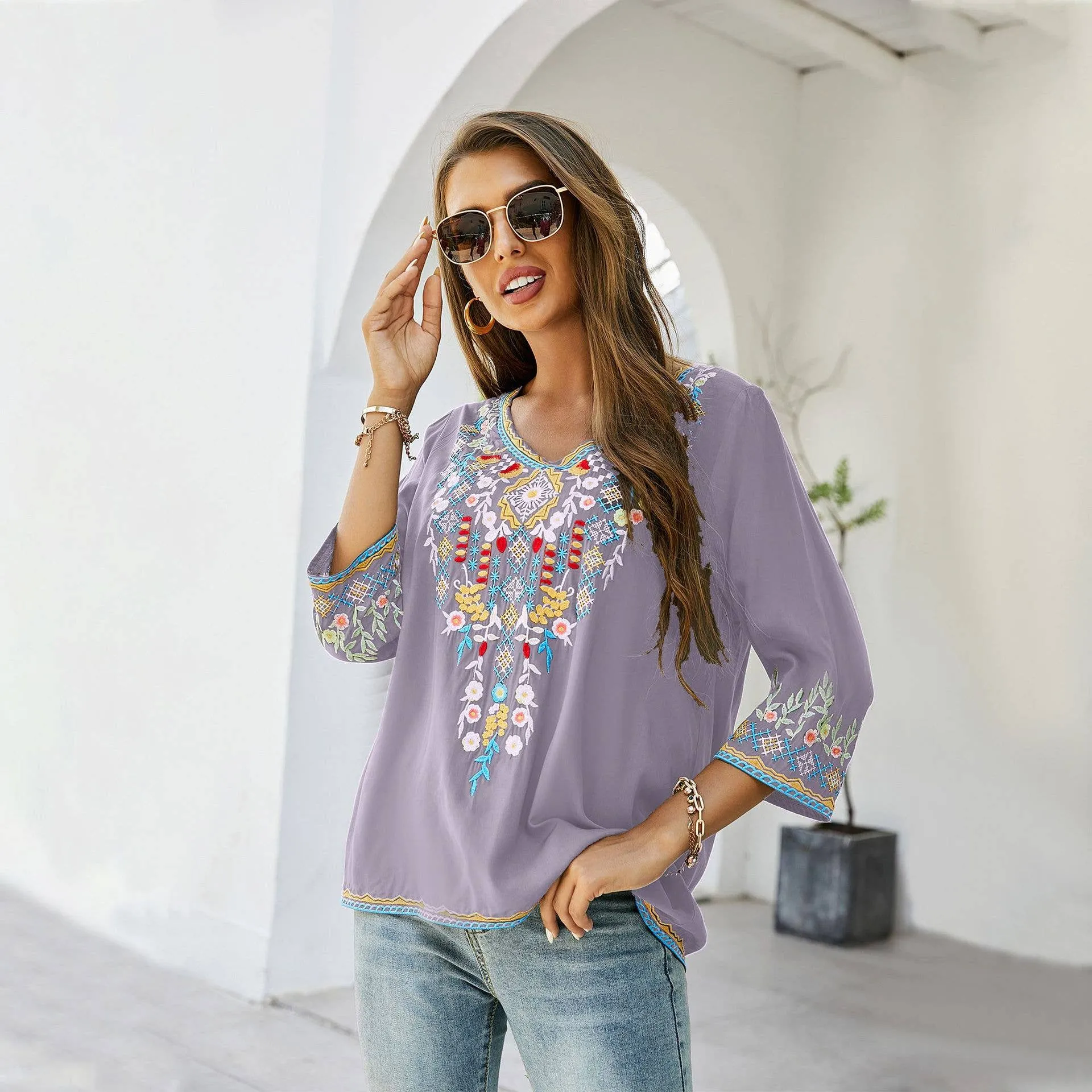 COTTON EMBROIDERED SHIRT_CWTBLL0816 AntiStaticFabric Flexible Neckline