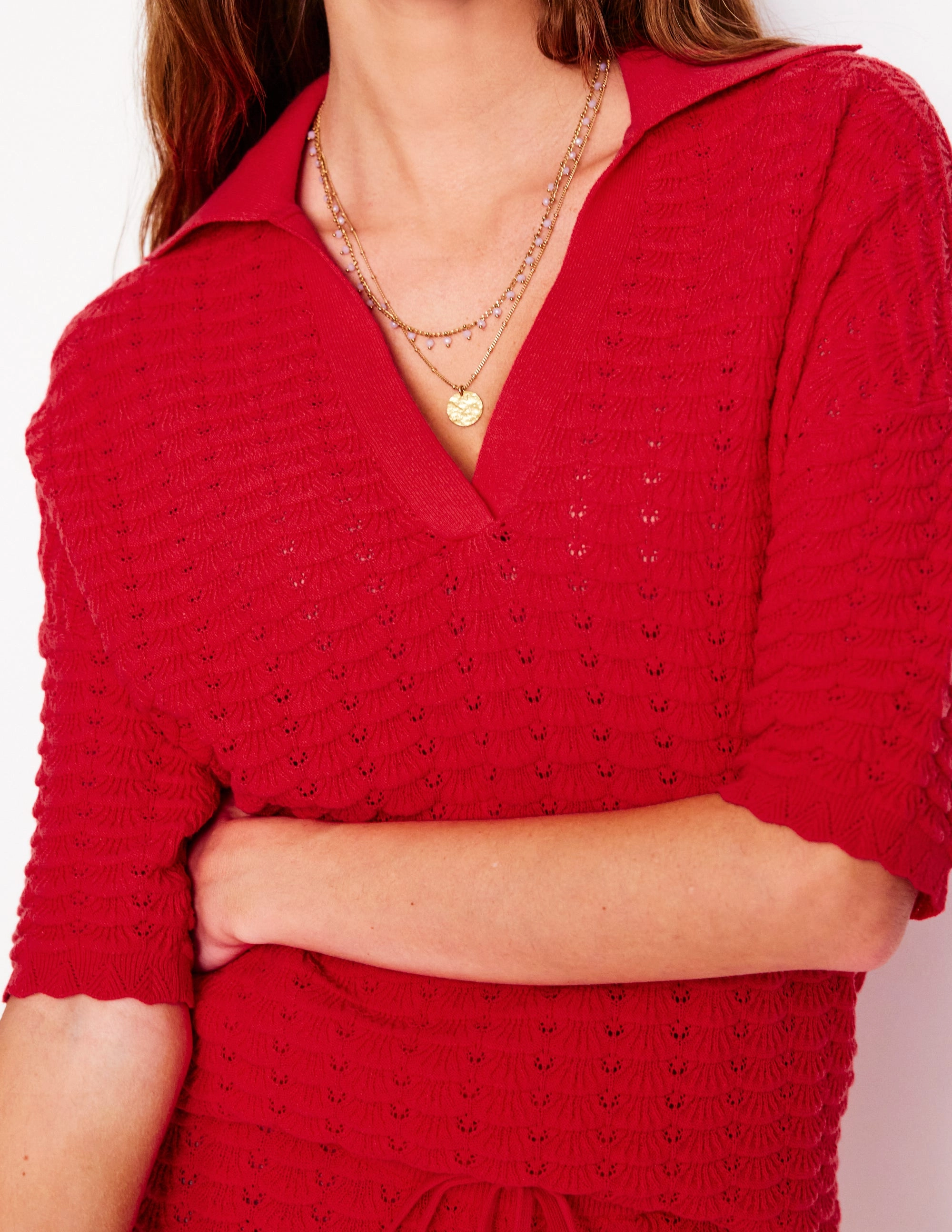 Collared Henley Jumper-Strawberry Tart Red Minimal Vibe